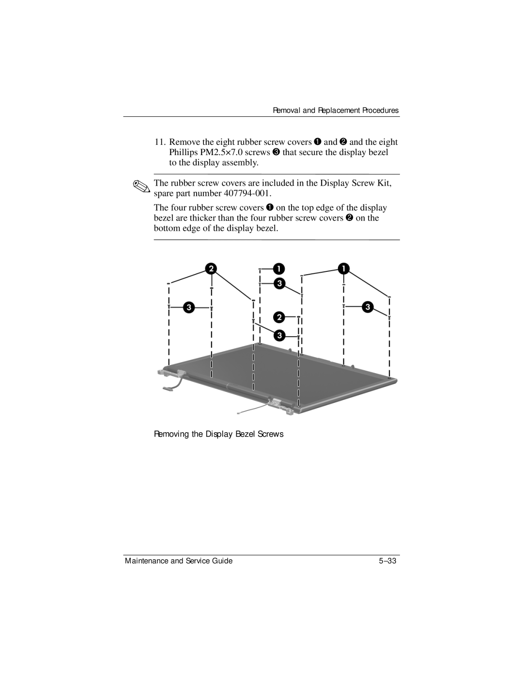 HP 405501-001, invent manual Removing the Display Bezel Screws 