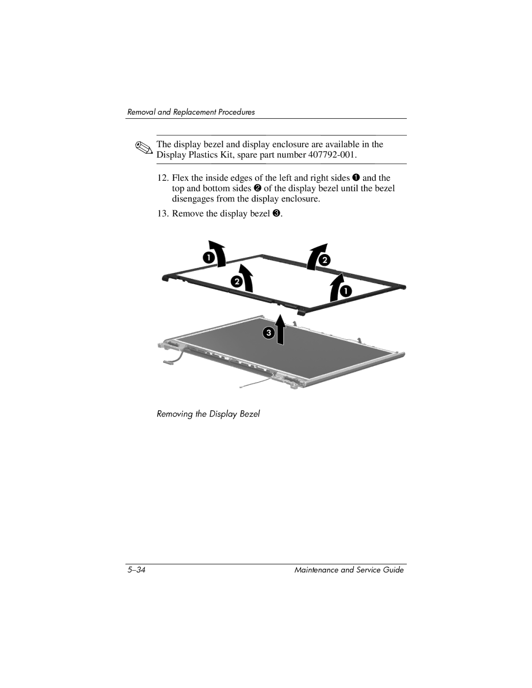 HP invent, 405501-001 manual Removing the Display Bezel 