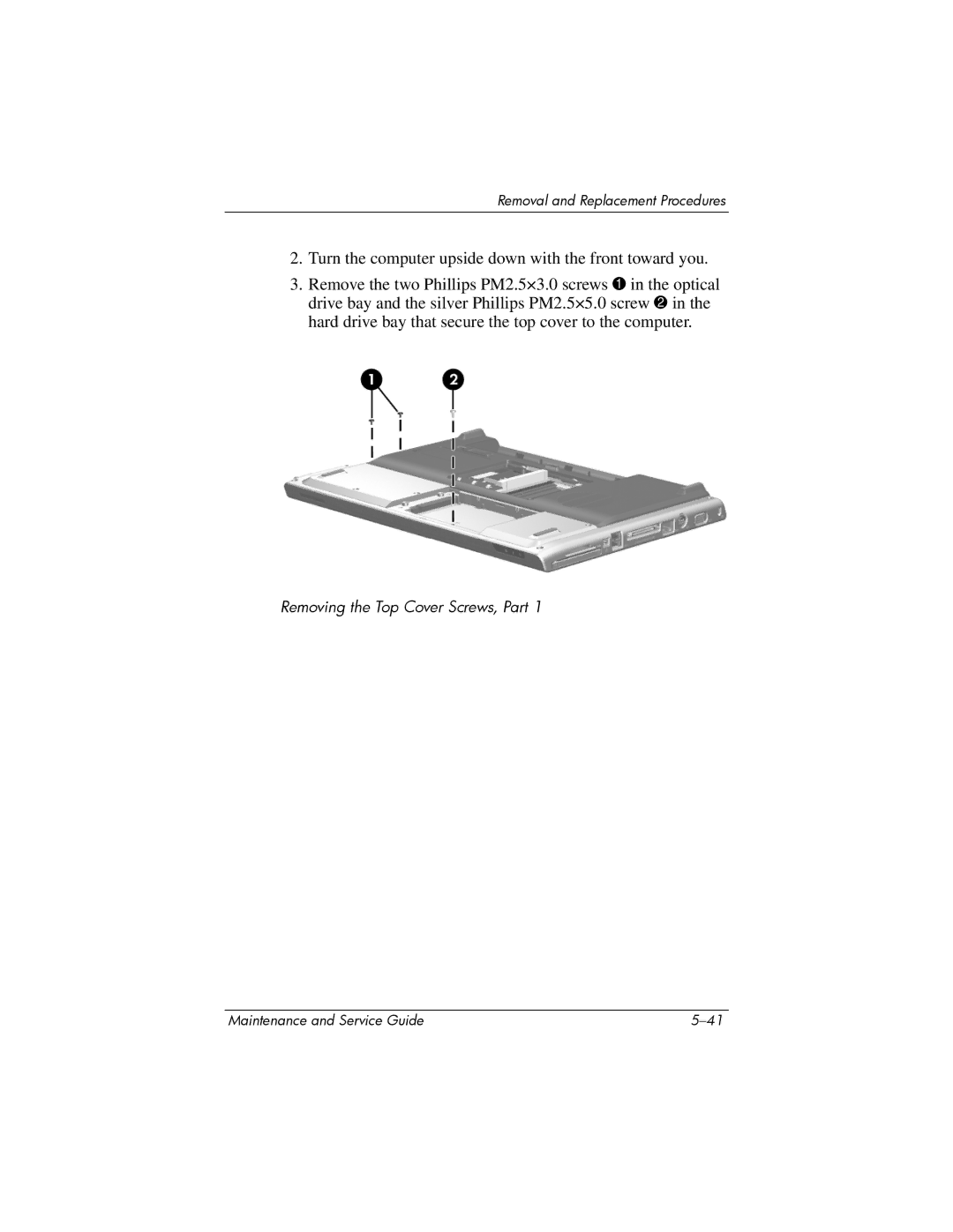 HP 405501-001, invent manual Removing the Top Cover Screws, Part 