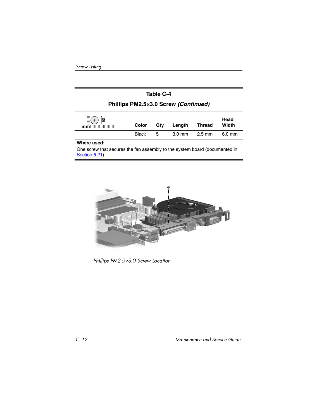 HP invent, 405501-001 manual Phillips PM2.5×3.0 Screw Location 