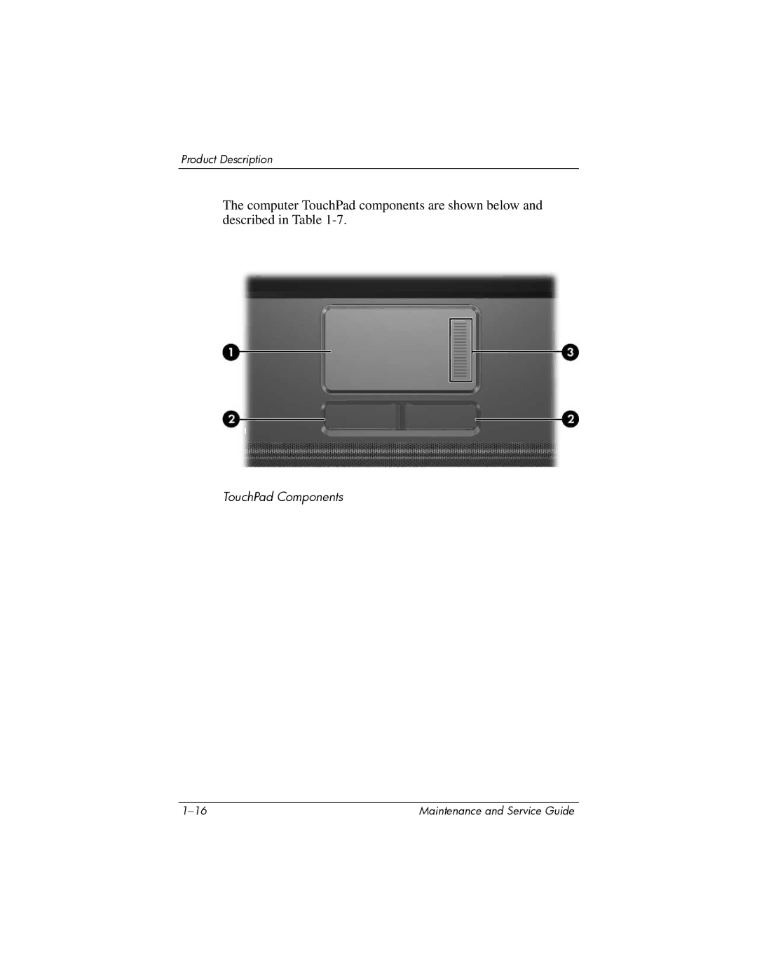 HP invent, 405501-001 manual TouchPad Components 