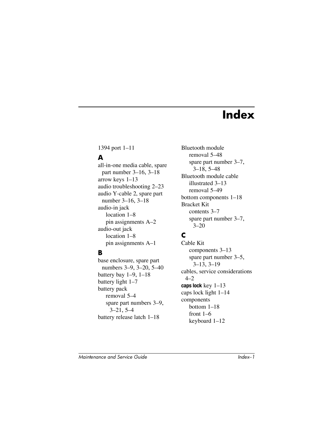 HP 405501-001, invent manual Index 