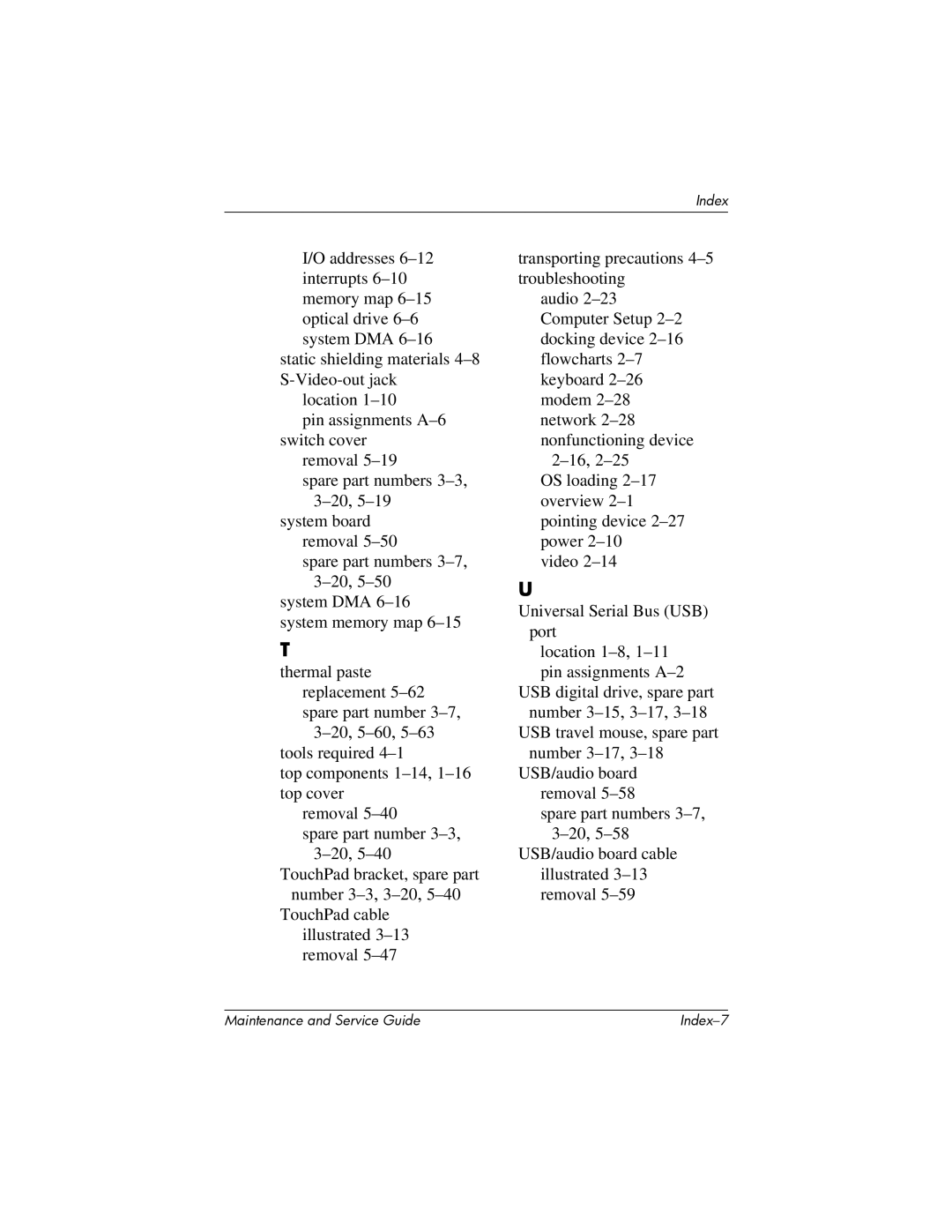 HP 405501-001, invent manual Index 