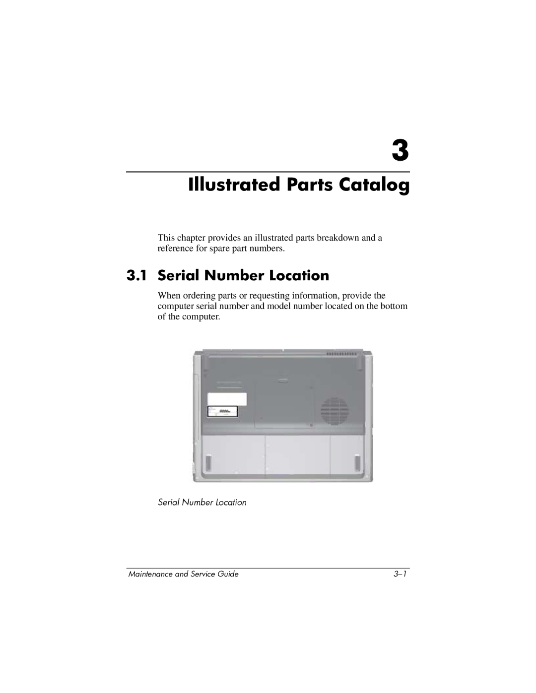 HP 405501-001, invent manual Illustrated Parts Catalog, Serial Number Location 