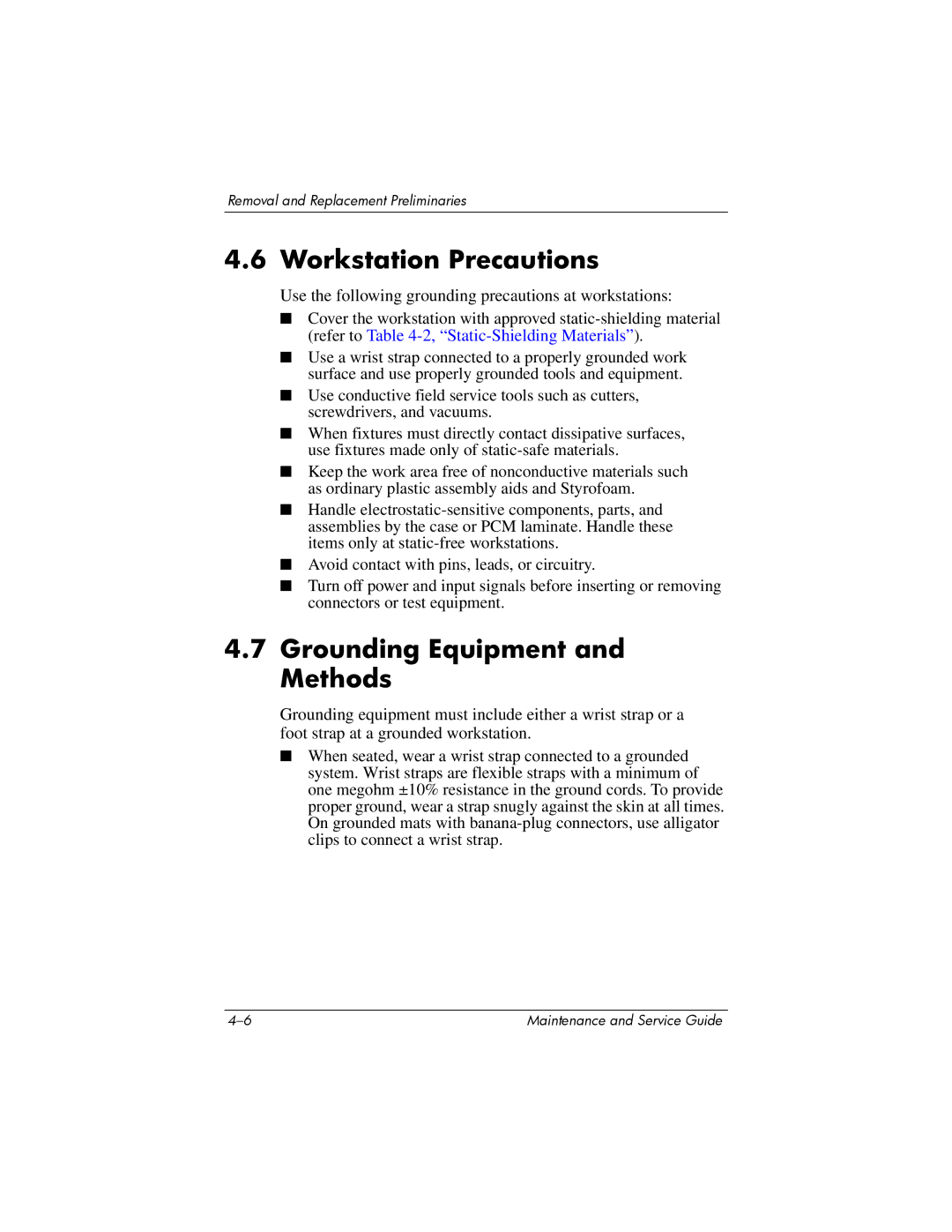 HP invent, 405501-001 manual Workstation Precautions, Grounding Equipment and Methods 