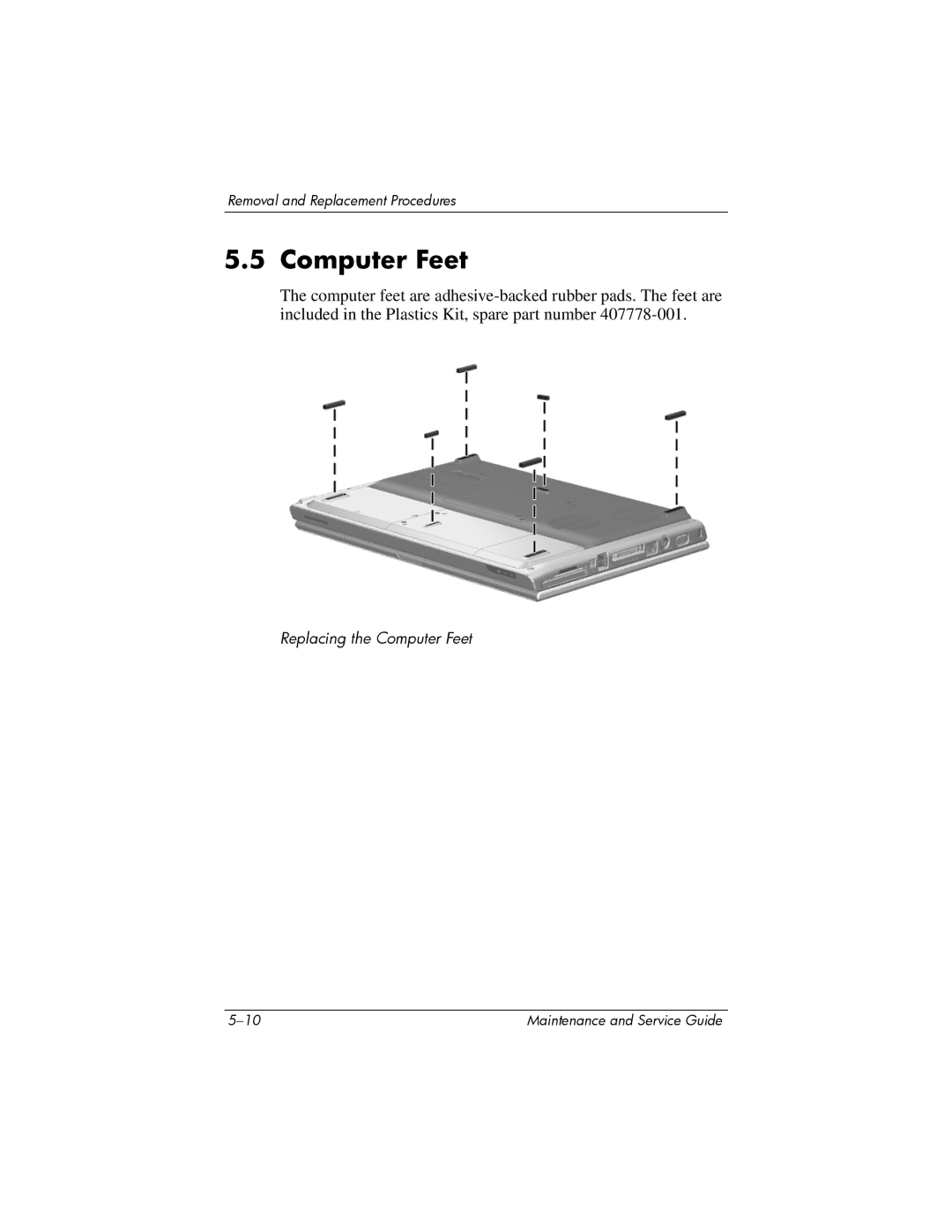 HP invent, 405501-001 manual Computer Feet 