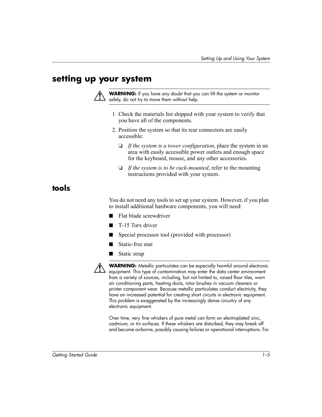 HP Invent zx2000 manual Setting up your system, Tools 