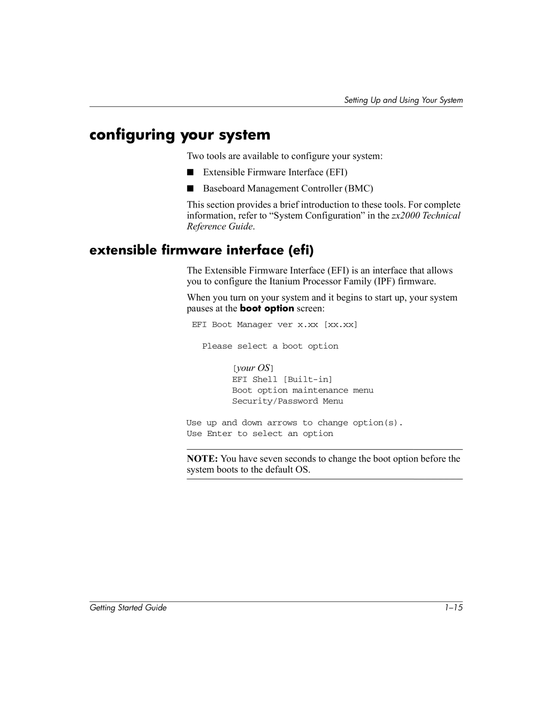 HP Invent zx2000 manual Configuring your system, Extensible firmware interface efi 