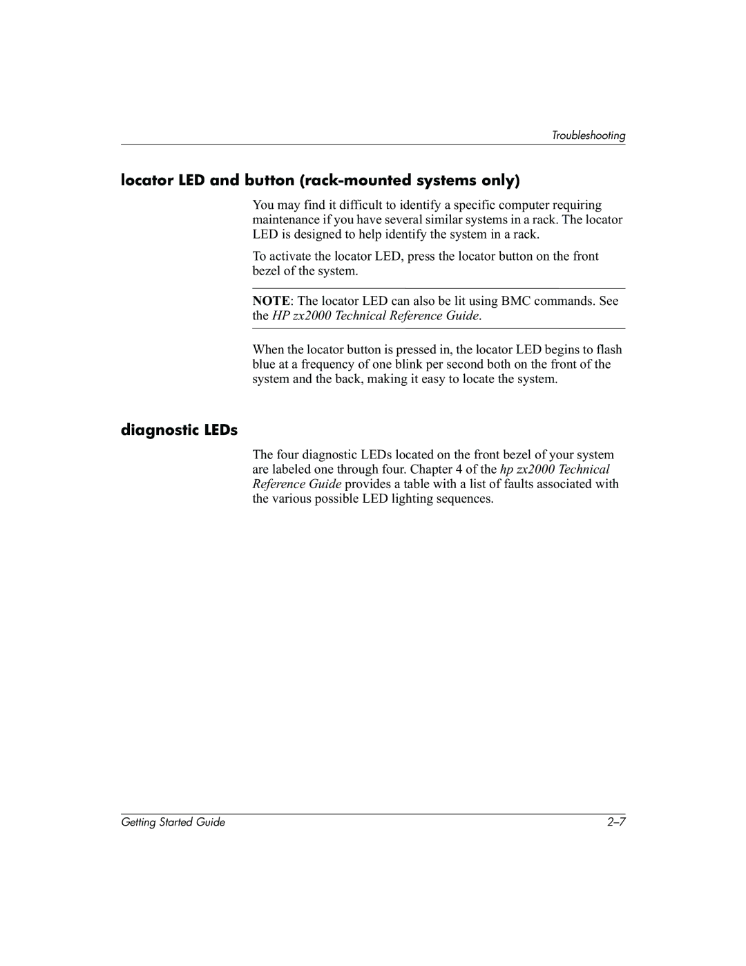 HP Invent zx2000 manual Locator LED and button rack-mounted systems only, Diagnostic LEDs 