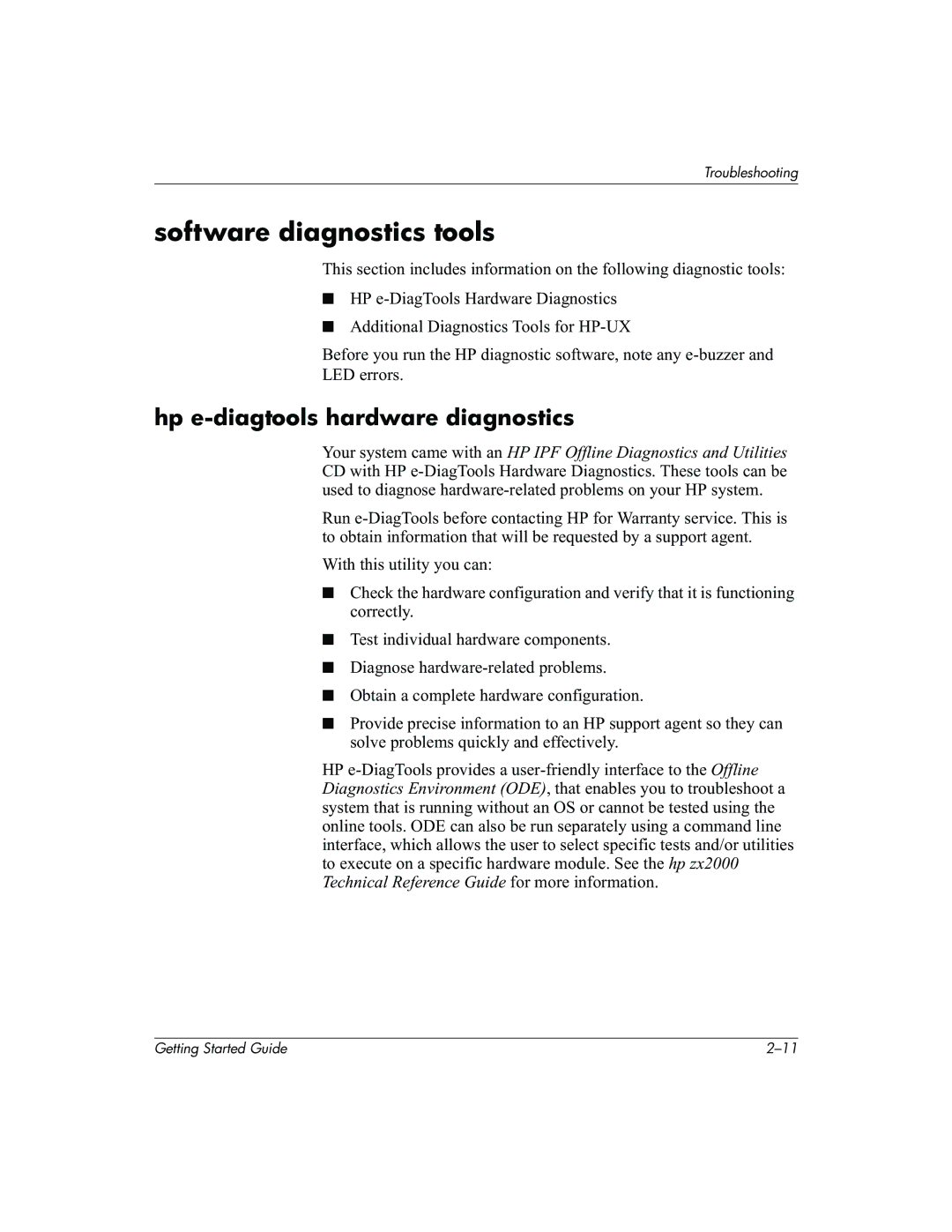 HP Invent zx2000 manual Software diagnostics tools, Hp e-diagtools hardware diagnostics 