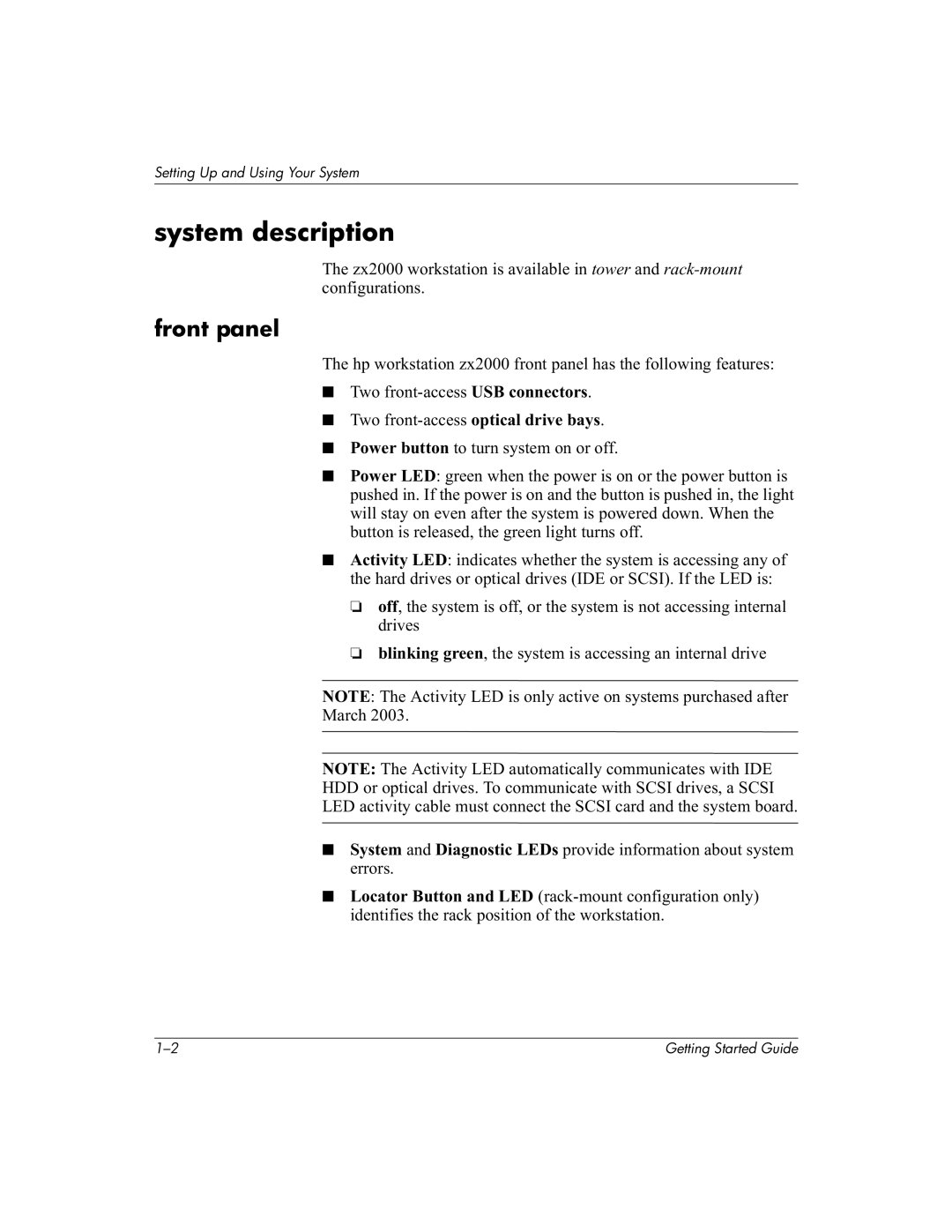 HP Invent zx2000 manual System description, Front panel 