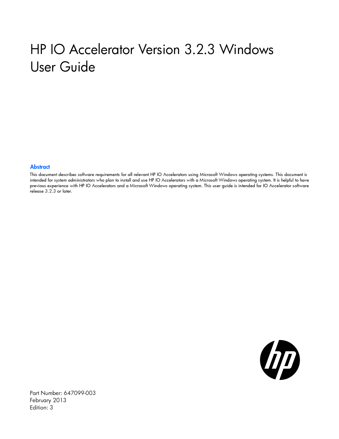 HP manual HP IO Accelerator Version 3.2.3 Windows User Guide 