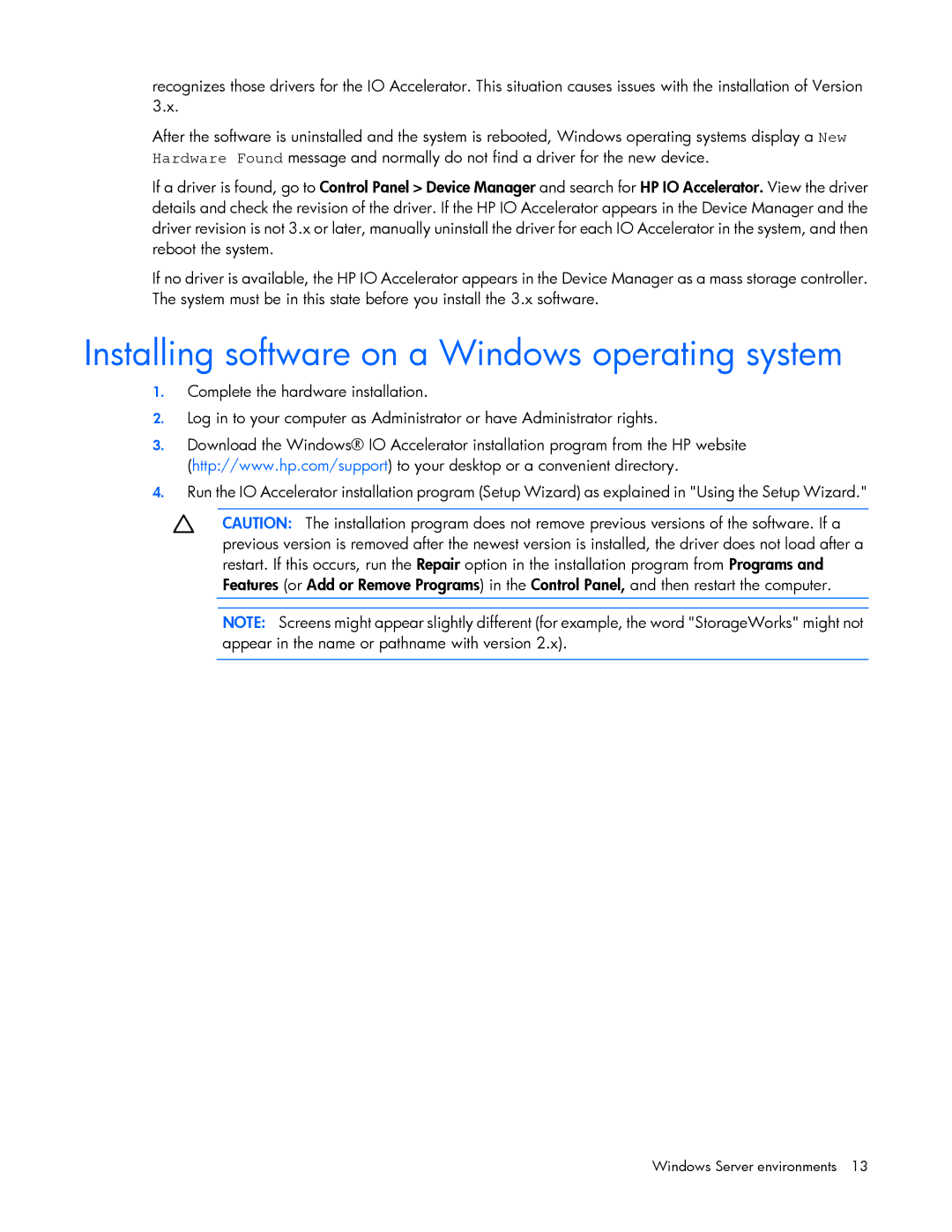 HP IO manual Installing software on a Windows operating system 