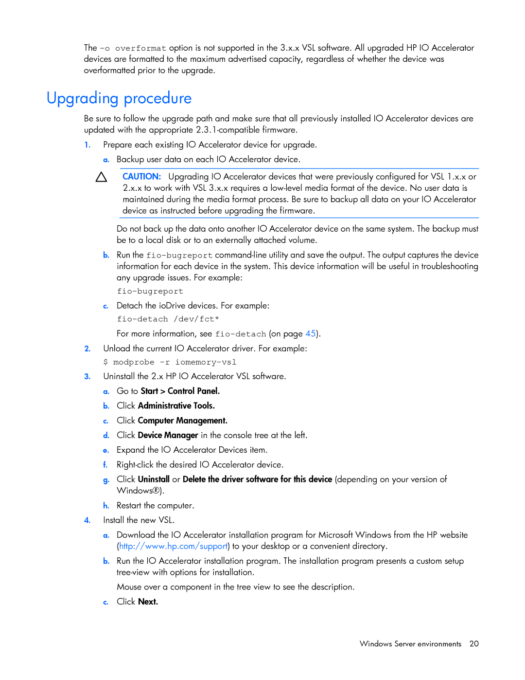 HP IO manual Upgrading procedure, Fio-bugreport 