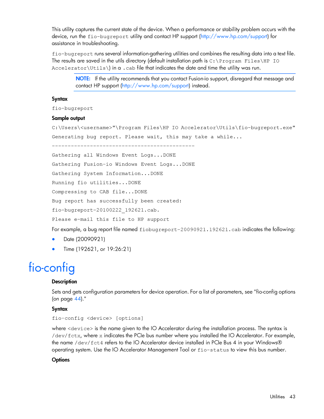 HP IO manual Compressing, Fio-config device options 