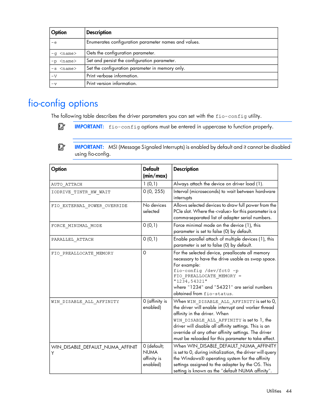 HP IO manual Fio-config options, Fioexternalpoweroverride 