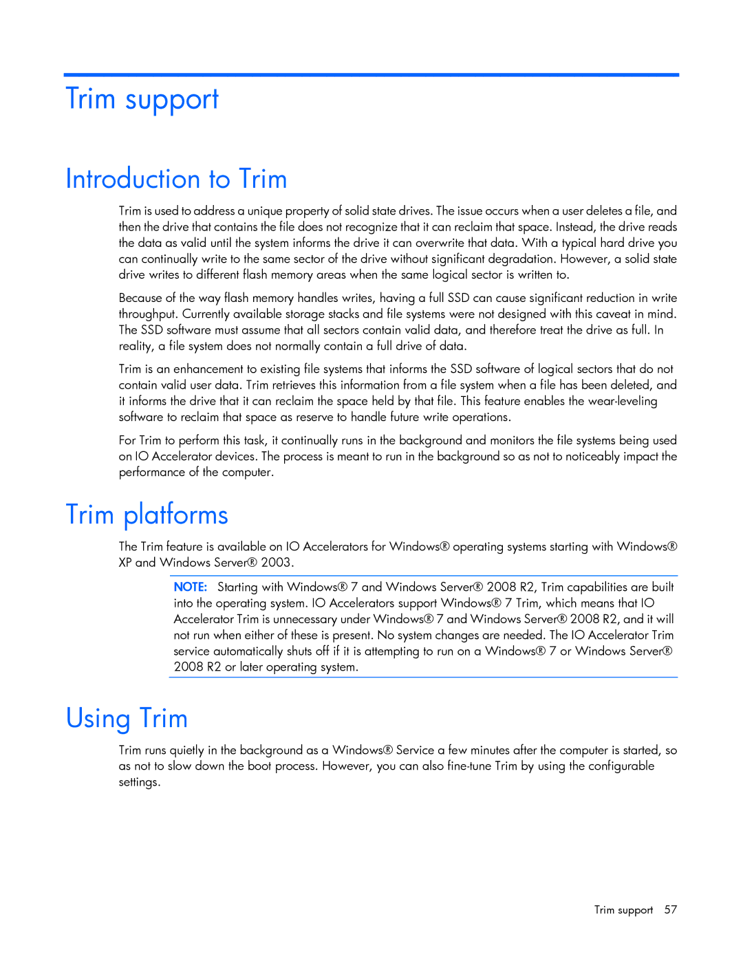 HP IO manual Trim support, Introduction to Trim, Trim platforms, Using Trim 