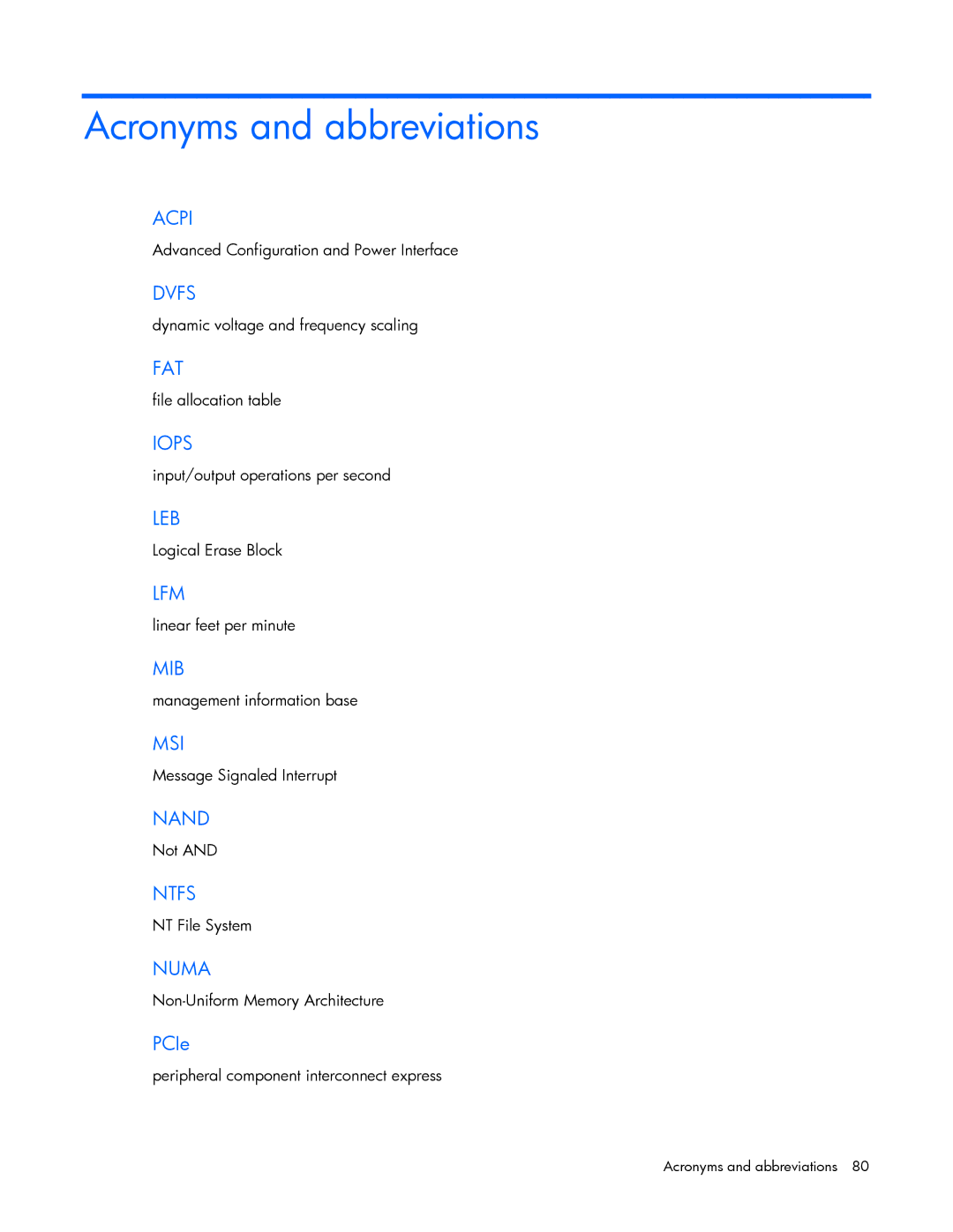 HP IO manual Acronyms and abbreviations, Numa 