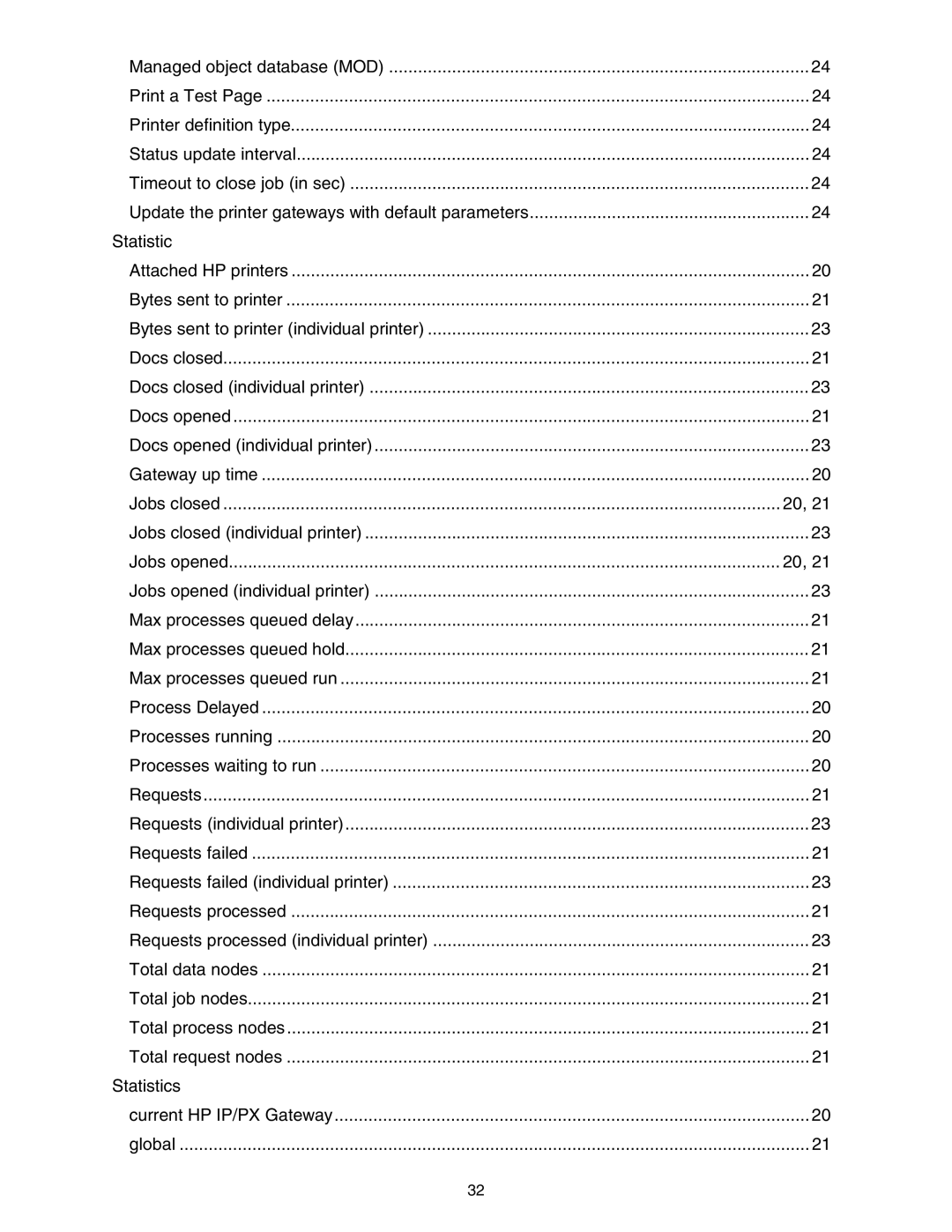 HP IP/IPX Gateway for NDPS manual Jobs closed, Jobs opened, Statistics 