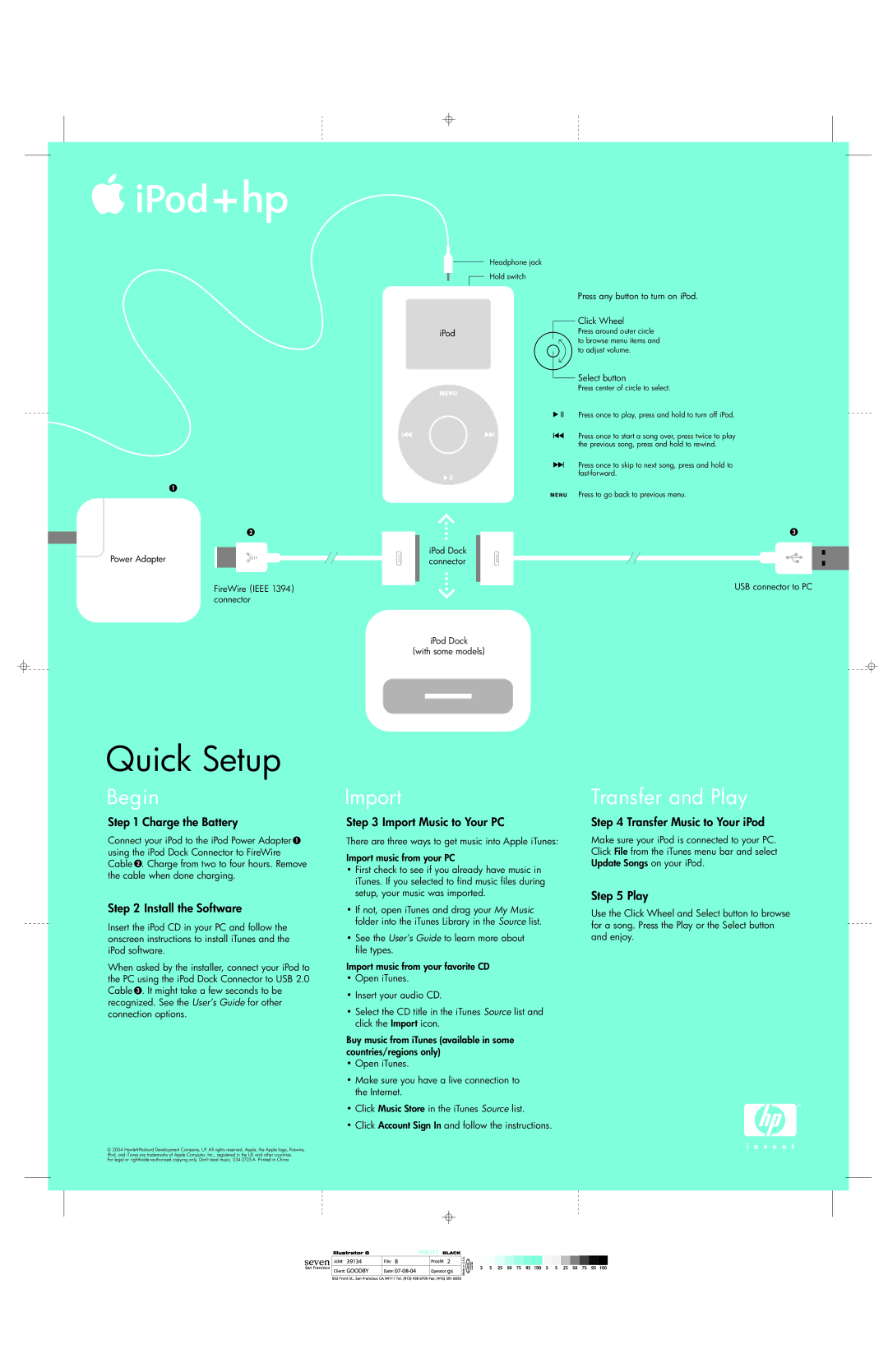 HP iPod plus manual Begin, Import, Transfer and Play 