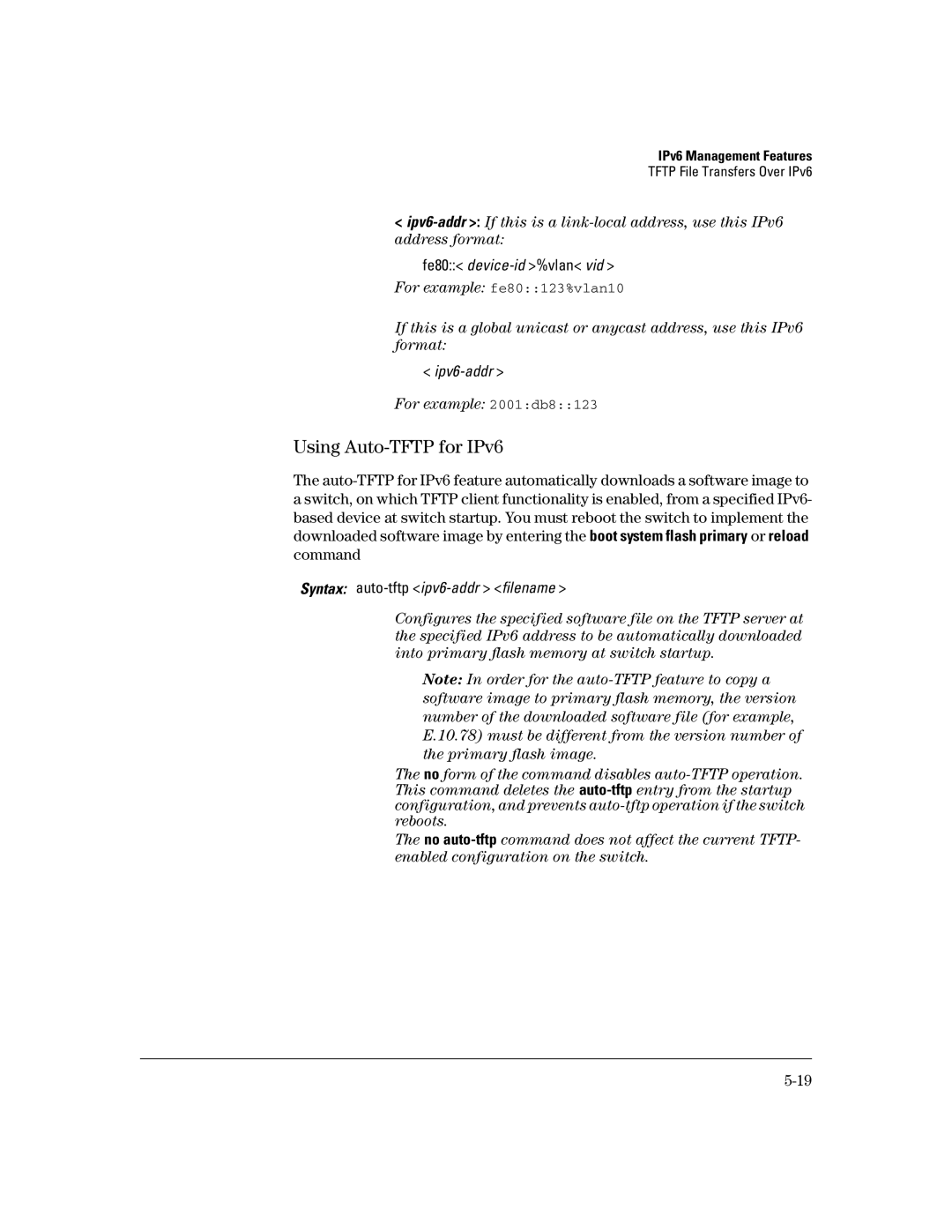 HP IPv6 2900, IPv6 6200yl, IPv6 5400zl, IPv6 3500yl manual Using Auto-TFTP for IPv6 