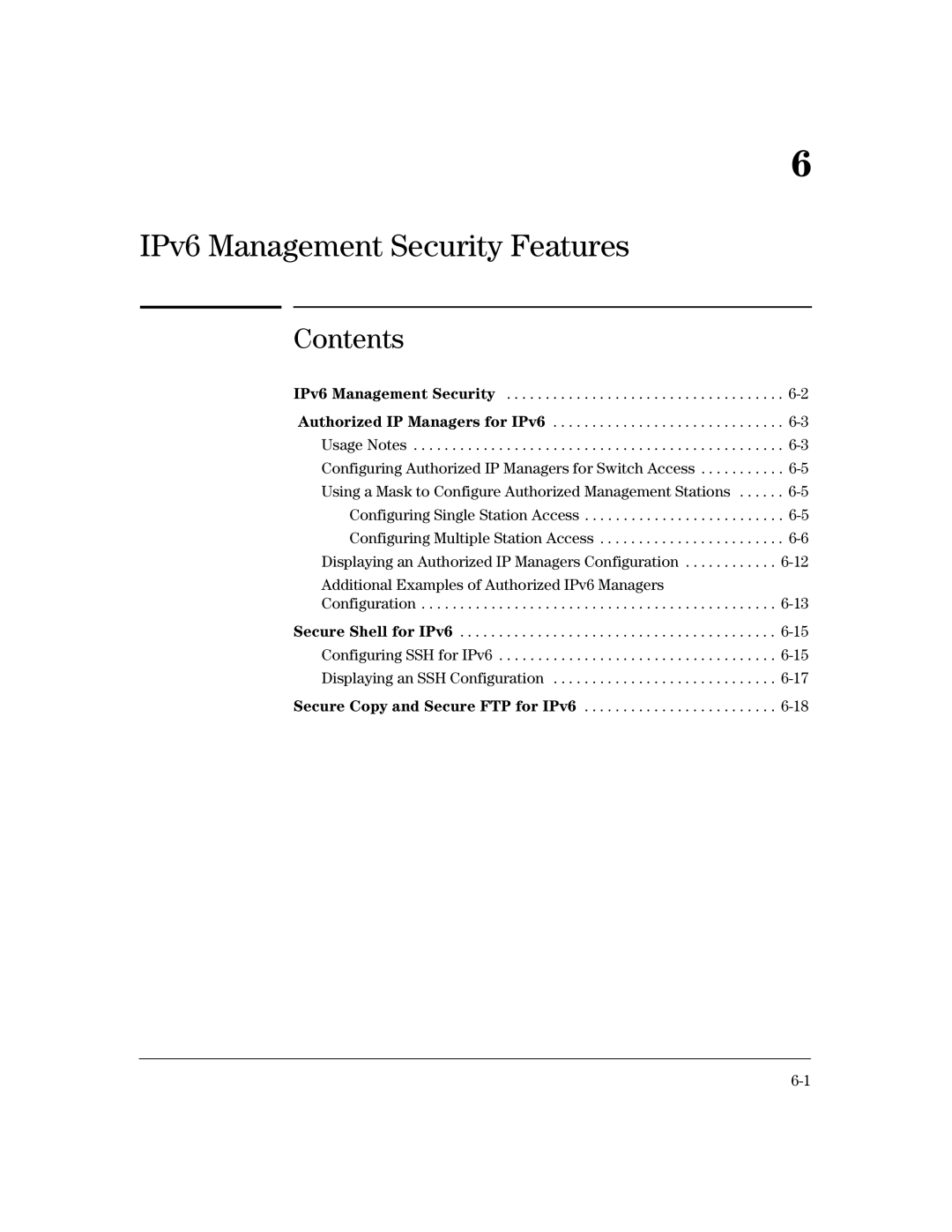 HP IPv6 2900, IPv6 6200yl, IPv6 5400zl, IPv6 3500yl manual IPv6 Management Security Features 