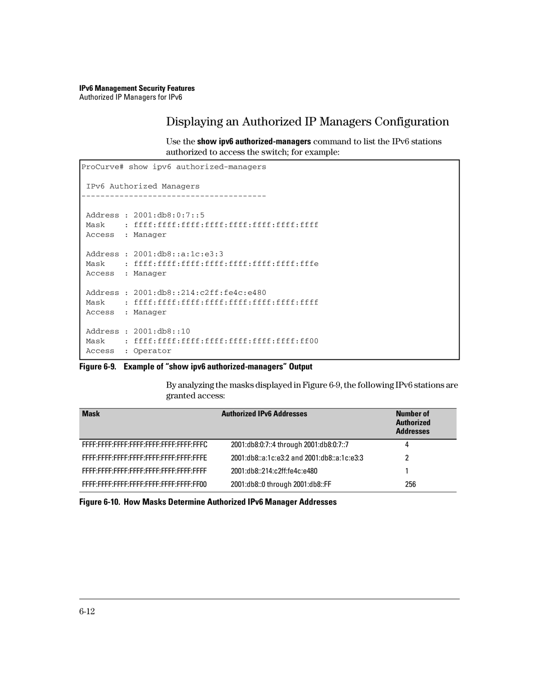 HP IPv6 6200yl, IPv6 2900, IPv6 5400zl, IPv6 3500yl manual Authorized to access the switch for example, Granted access 