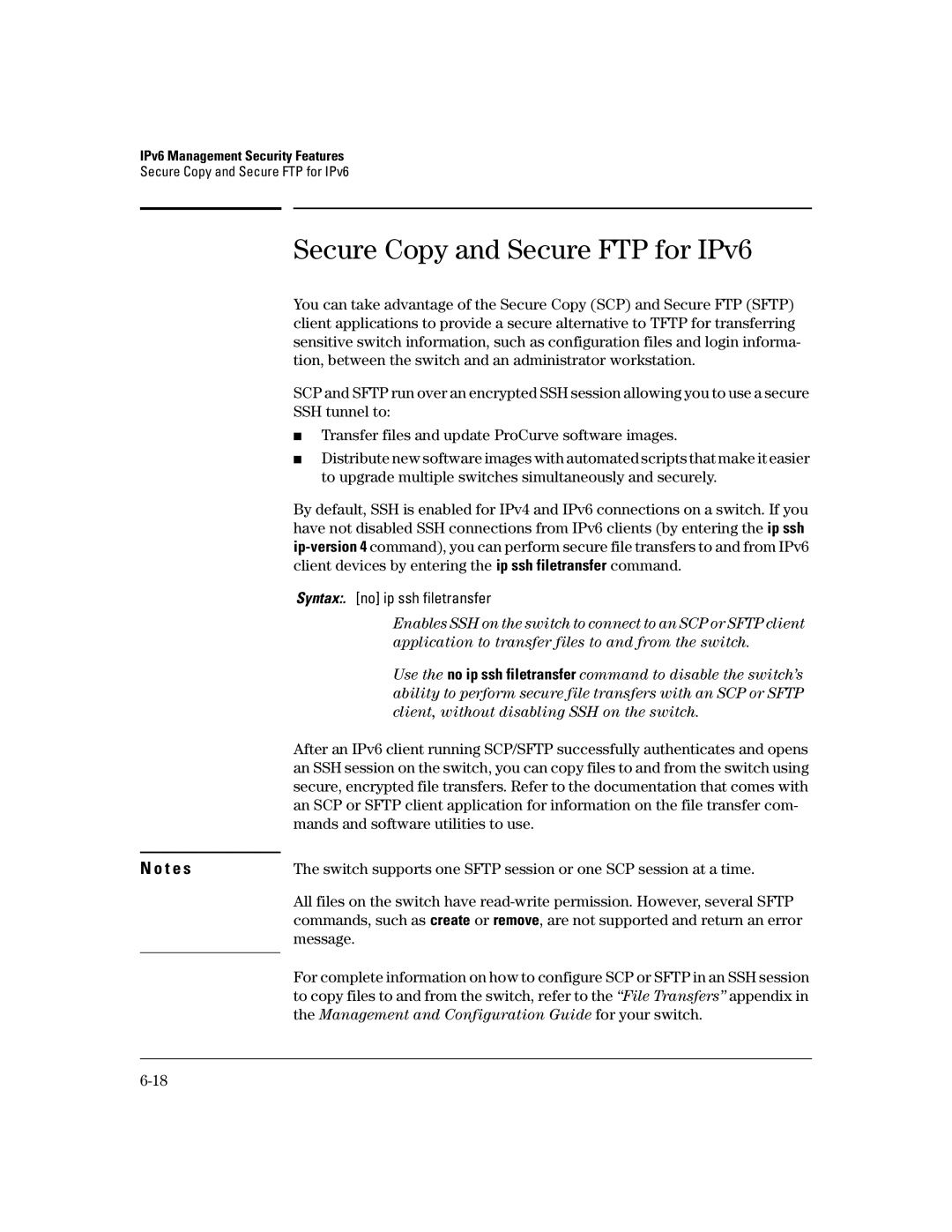 HP IPv6 5400zl, IPv6 6200yl, IPv6 2900 Secure Copy and Secure FTP for IPv6, Mands and software utilities to use, Message 