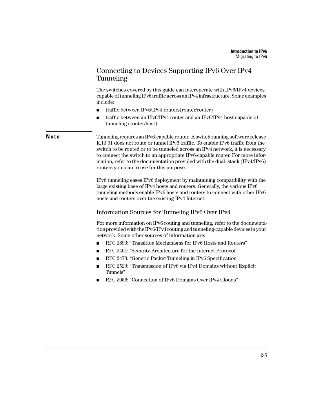 HP IPv6 3500yl, IPv6 6200yl, IPv6 2900, IPv6 5400zl manual Connecting to Devices Supporting IPv6 Over IPv4, Tunneling 