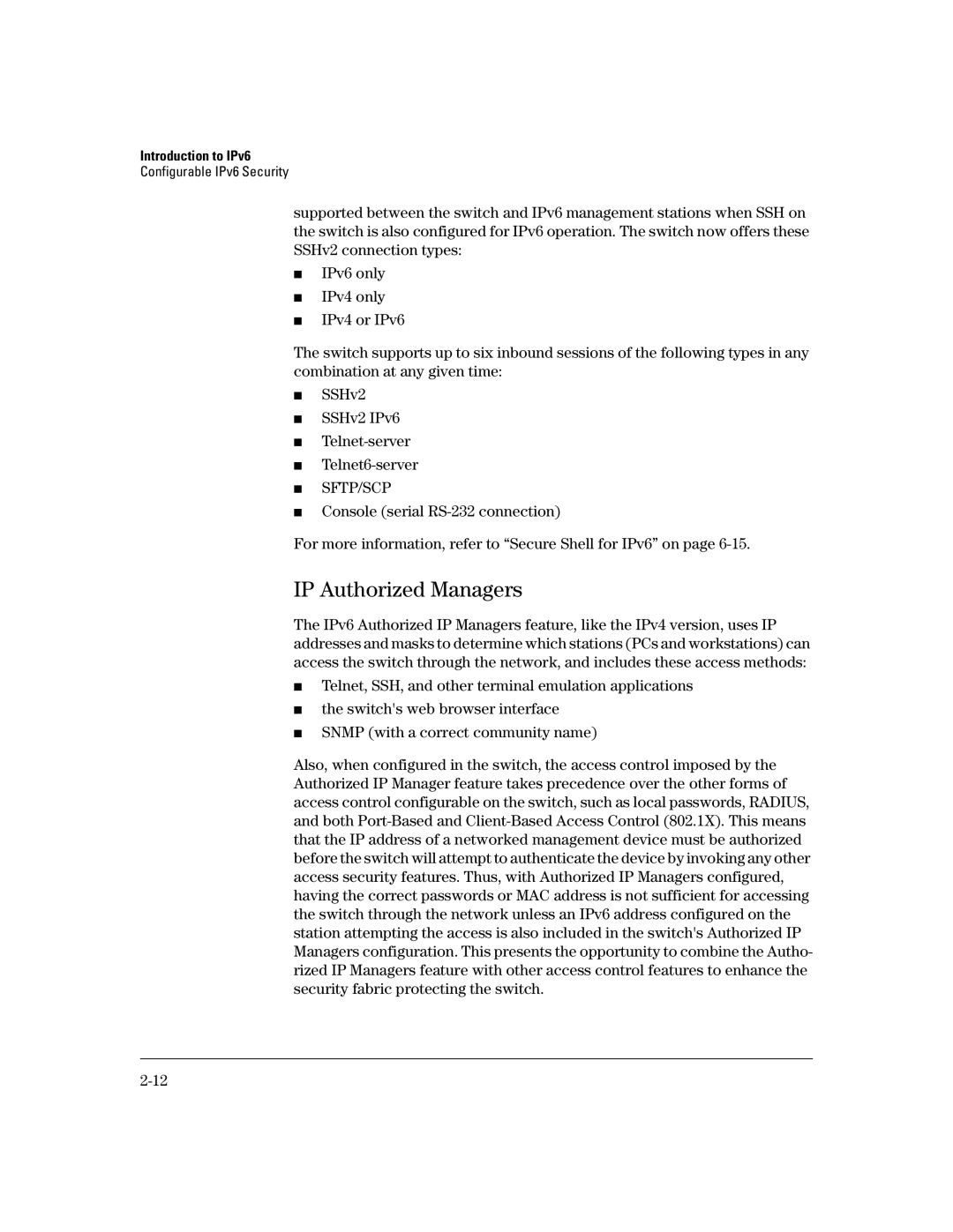 HP IPv6 5400zl, IPv6 6200yl, IPv6 2900, IPv6 3500yl manual IP Authorized Managers 