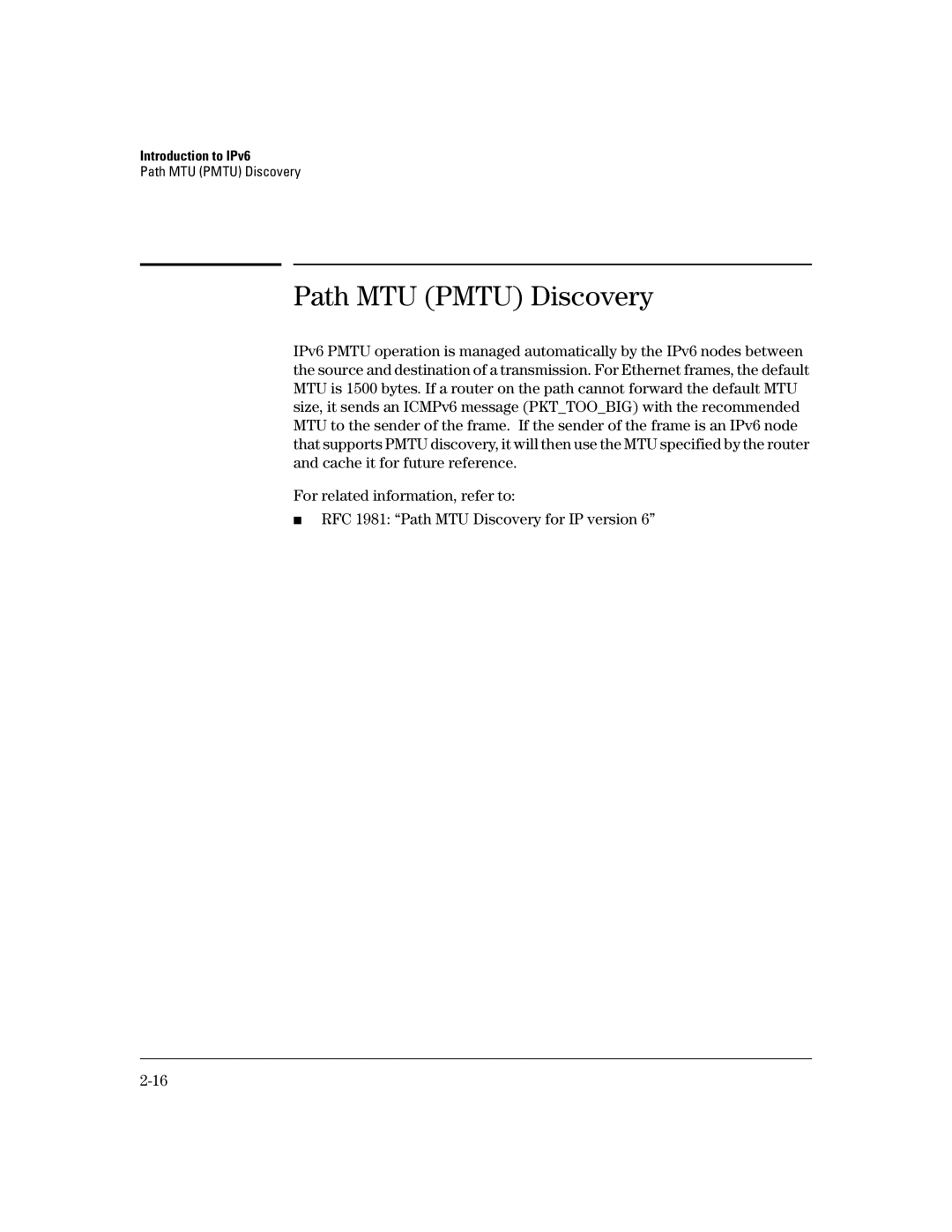 HP IPv6 5400zl, IPv6 6200yl, IPv6 2900, IPv6 3500yl manual Path MTU Pmtu Discovery 