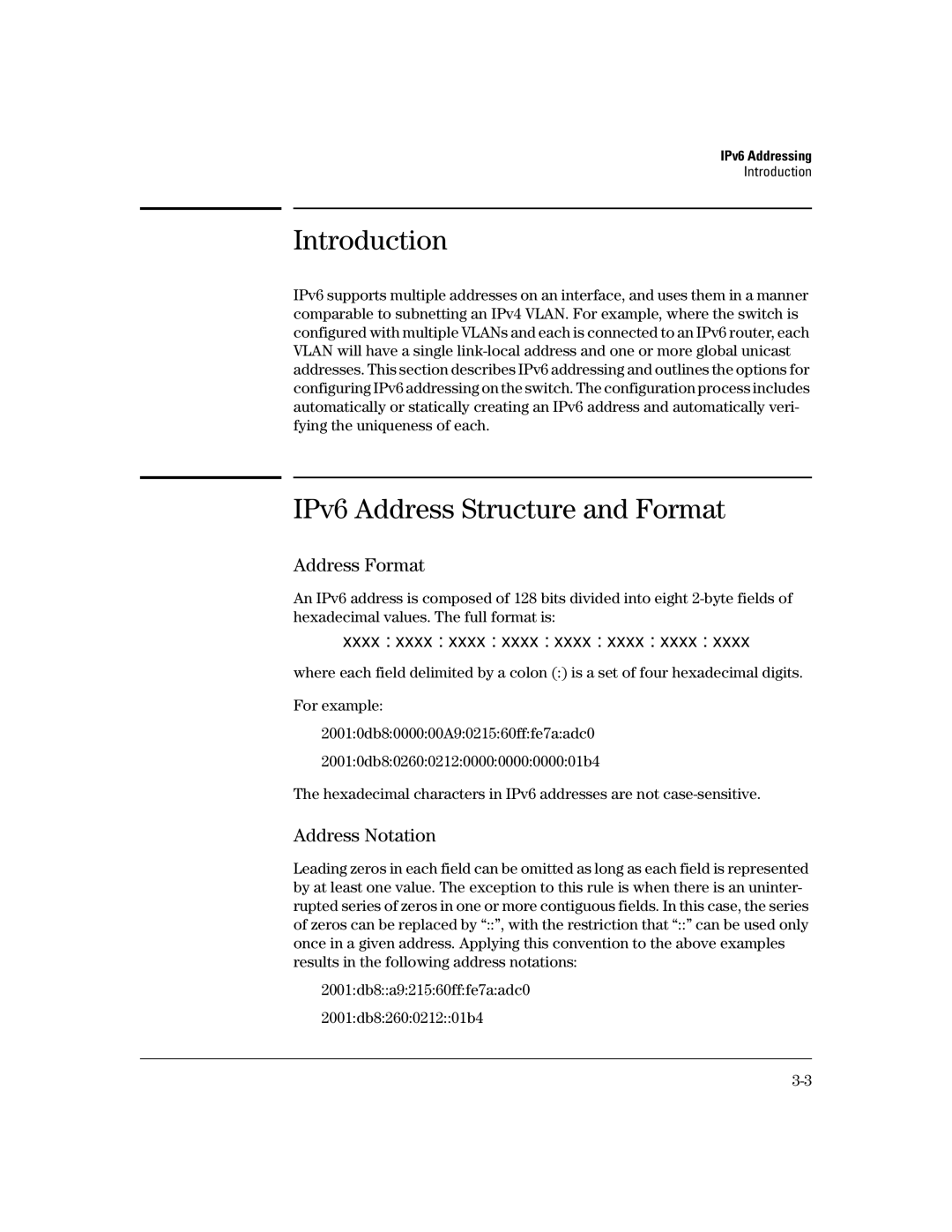 HP IPv6 2900, IPv6 6200yl, IPv6 5400zl, IPv6 3500yl manual IPv6 Address Structure and Format, Address Format, Address Notation 