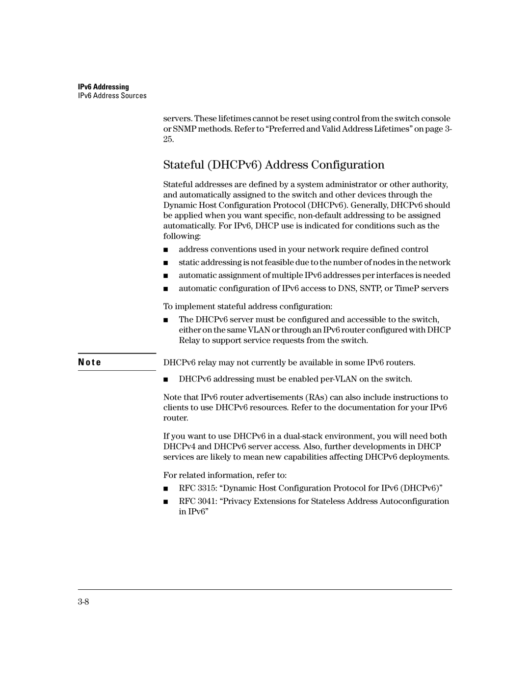 HP IPv6 5400zl Stateful DHCPv6 Address Configuration, DHCPv6 addressing must be enabled per-VLAN on the switch, Router 