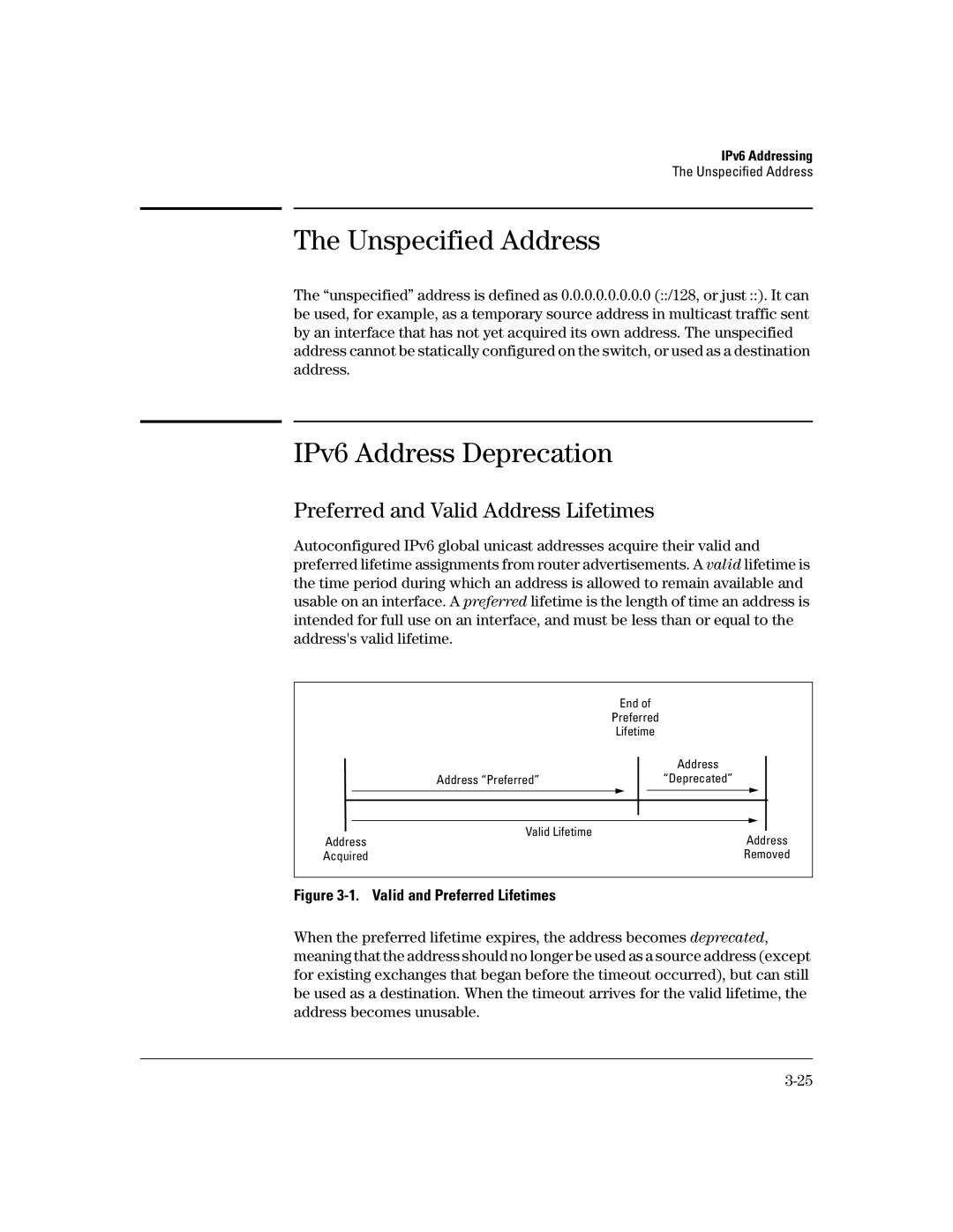 HP IPv6 3500yl, IPv6 6200yl, IPv6 2900 Unspecified Address, IPv6 Address Deprecation, Preferred and Valid Address Lifetimes 