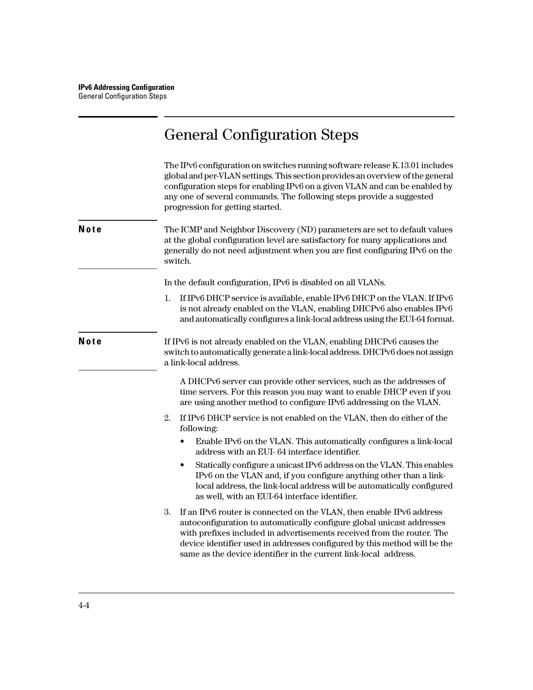 HP IPv6 6200yl, IPv6 2900, IPv6 5400zl, IPv6 3500yl manual General Configuration Steps 