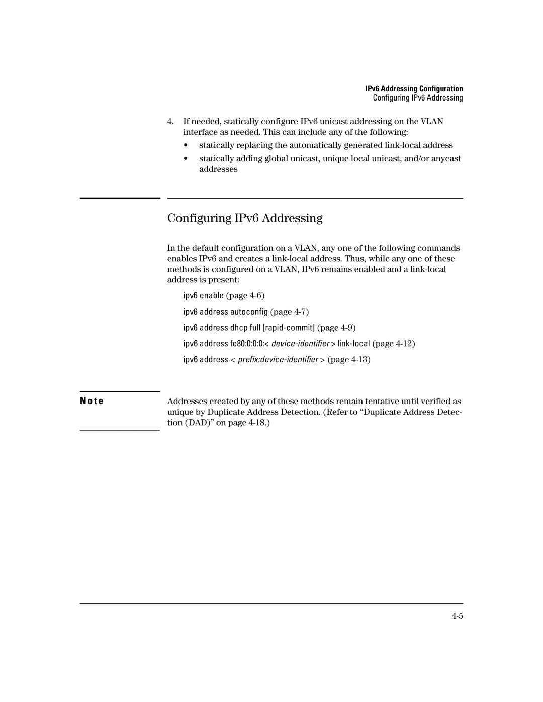 HP IPv6 2900, IPv6 6200yl, IPv6 5400zl, IPv6 3500yl manual Configuring IPv6 Addressing 