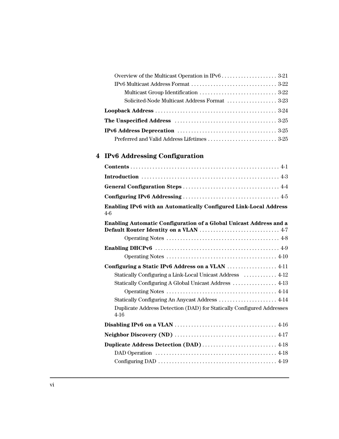 HP IPv6 6200yl, IPv6 2900, IPv6 5400zl, IPv6 3500yl manual IPv6 Addressing Configuration, Operating Notes 