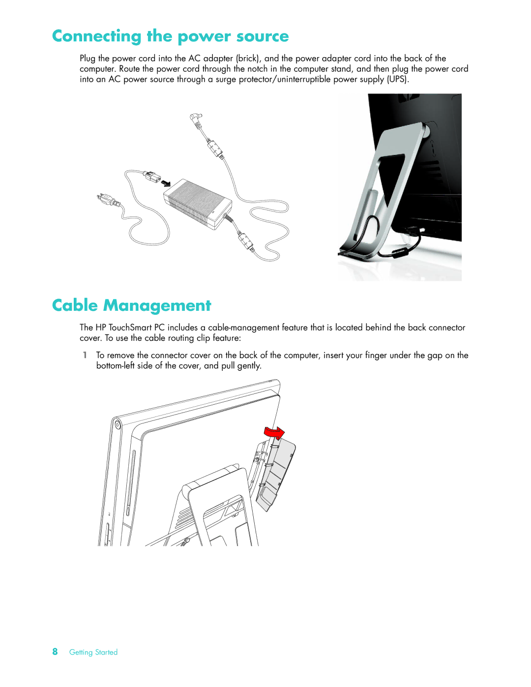 HP Debranded 22 Inch TSMT506, IQ504 KQ436AA-NOOS, 22 Inch KQ437AA manual Connecting the power source, Cable Management 