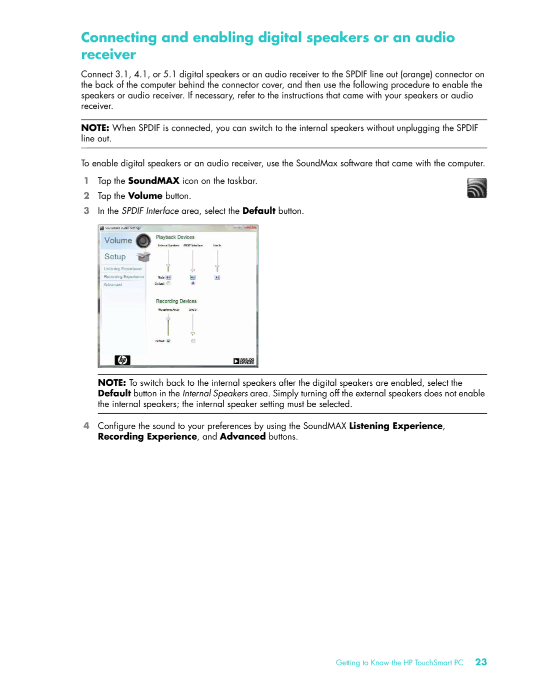 HP Debranded 22 Inch TSMT506, IQ504 KQ436AA-NOOS, 22 Inch KQ437AA manual Getting to Know the HP TouchSmart PC 