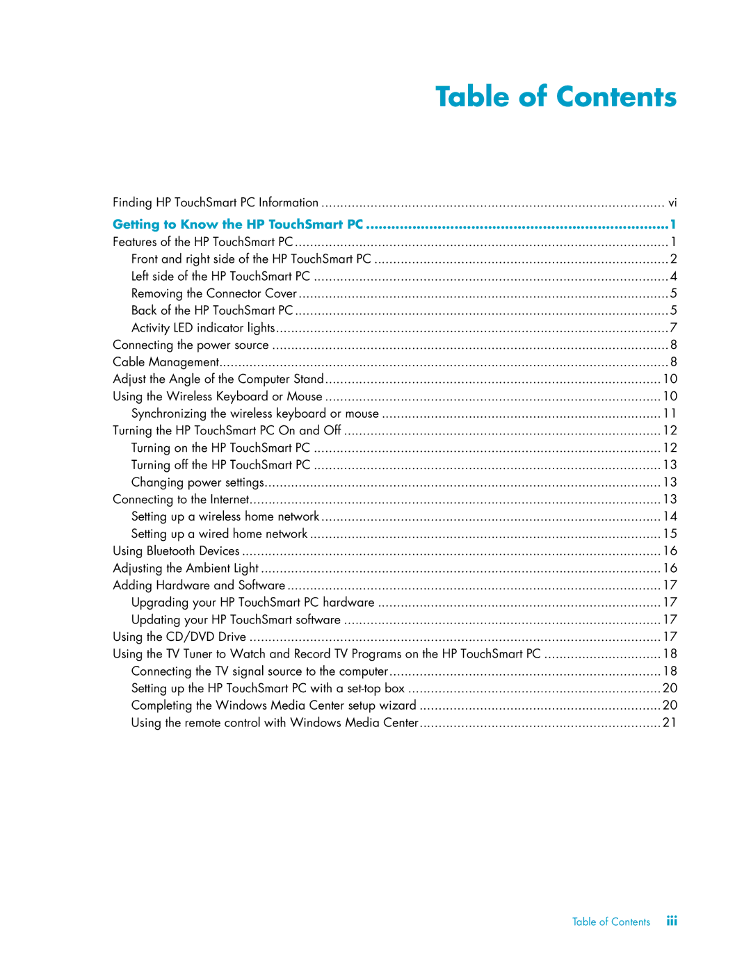 HP IQ504 KQ436AA-NOOS, 22 Inch KQ437AA, Debranded 22 Inch TSMT506 manual Table of Contents 