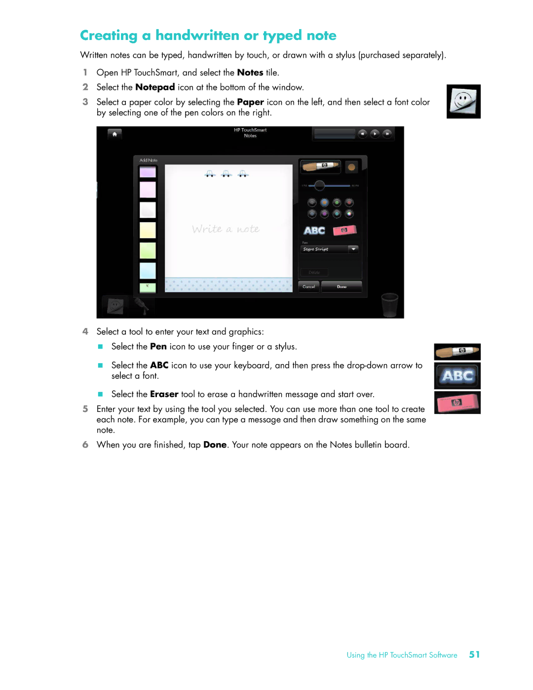 HP IQ504 KQ436AA-NOOS, 22 Inch KQ437AA, Debranded 22 Inch TSMT506 manual Creating a handwritten or typed note 