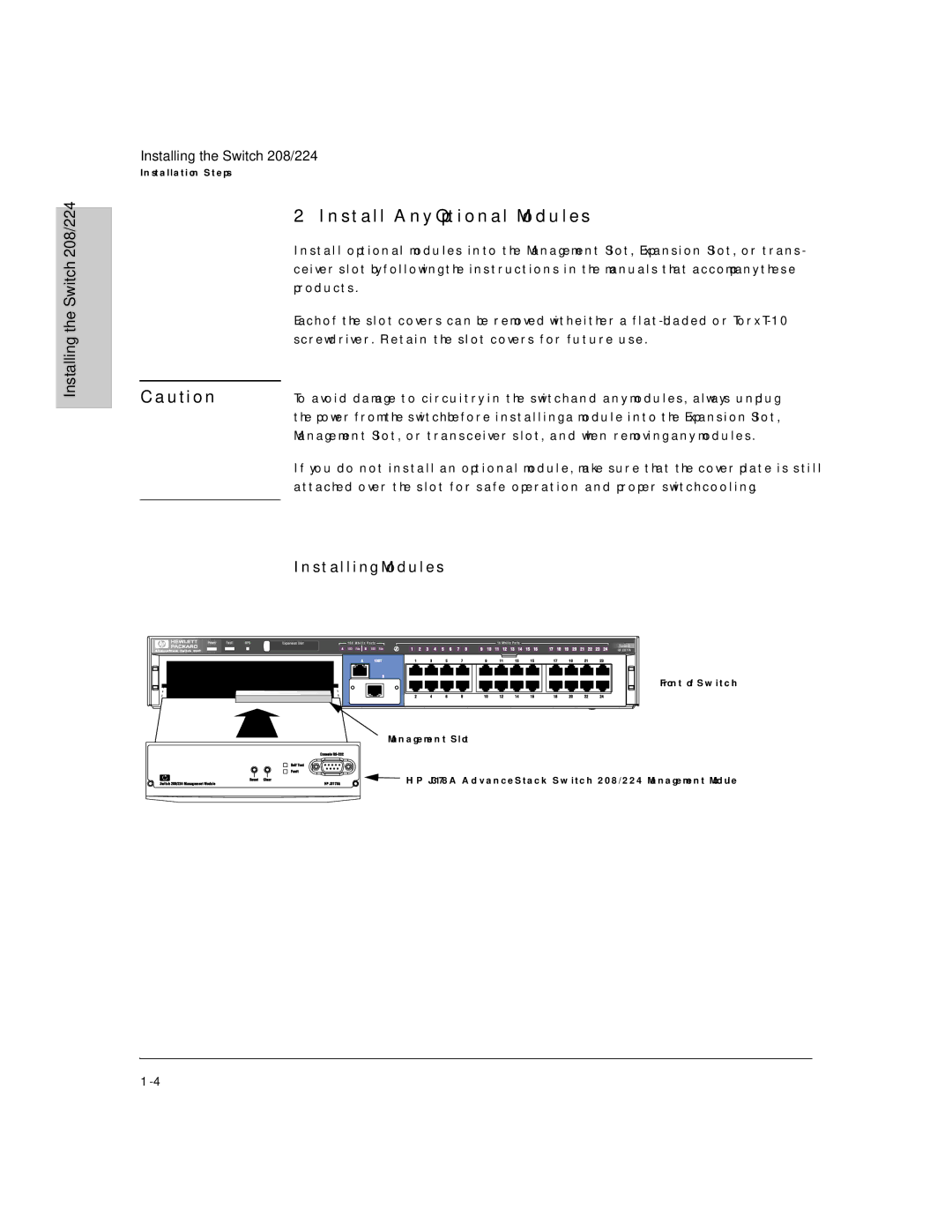 HP J3177A, J3175A manual Install Any Optional Modules, Installing Modules 