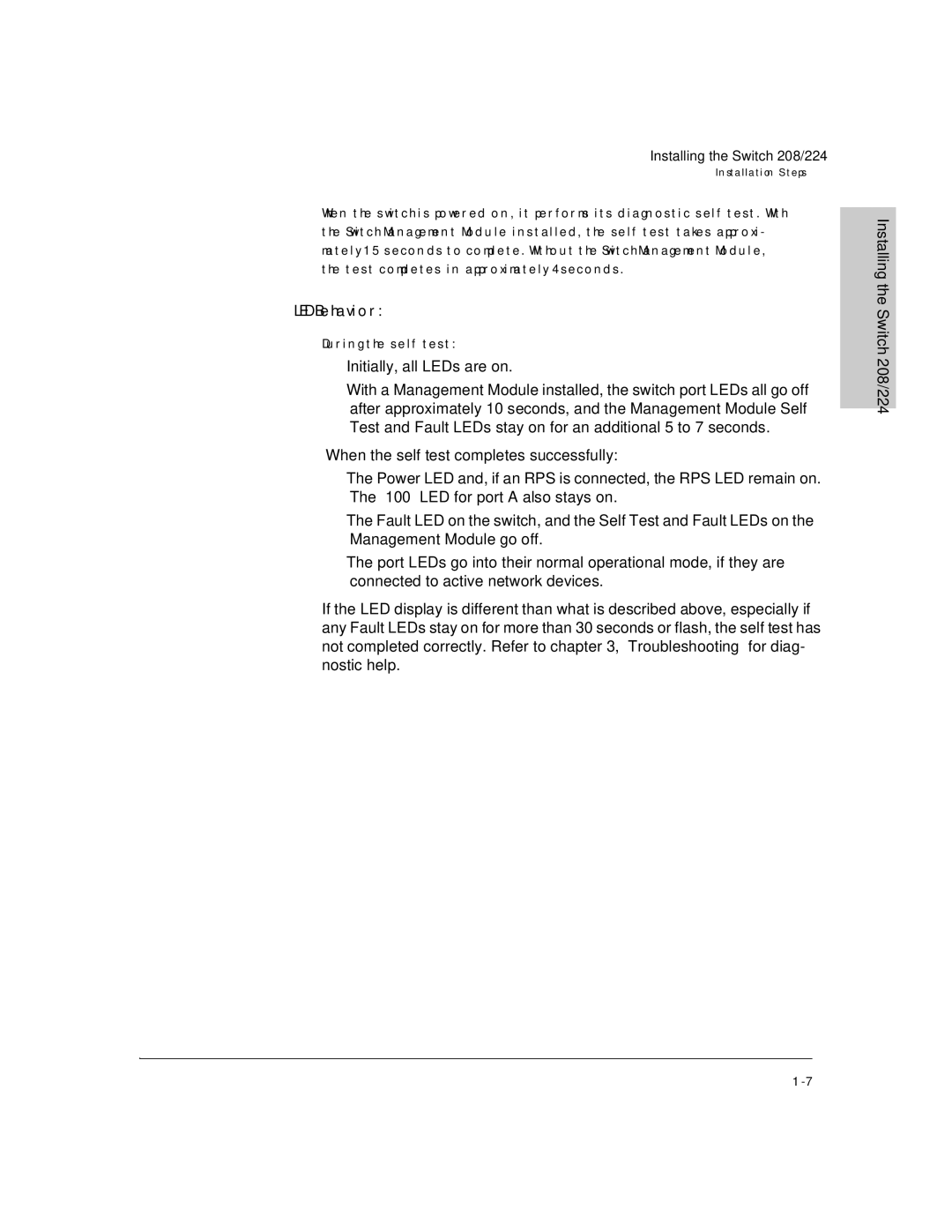 HP J3175A, J3177A manual LED Behavior, When the self test completes successfully 