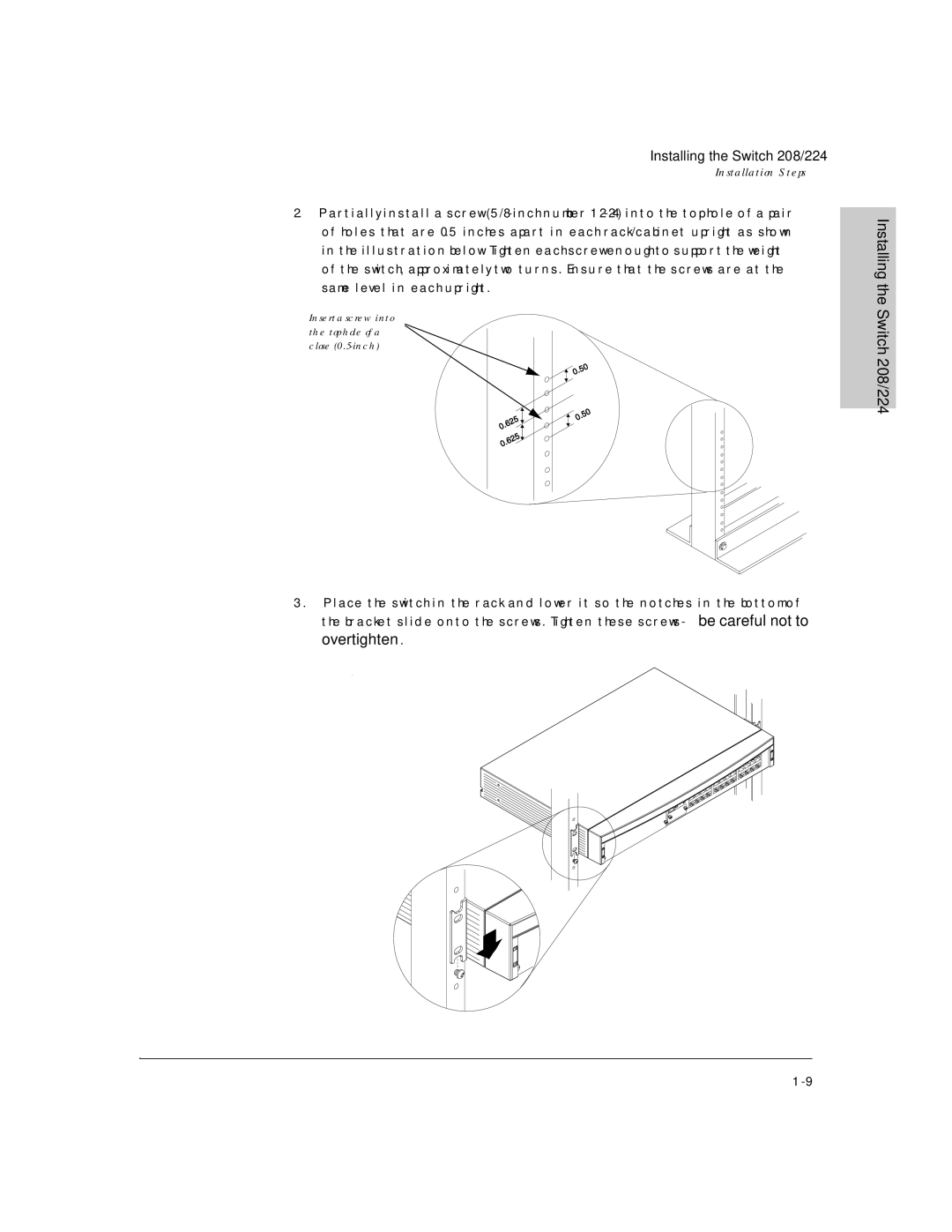 HP J3175A, J3177A manual Insert a screw into the top hole of a close 0.5-inch 