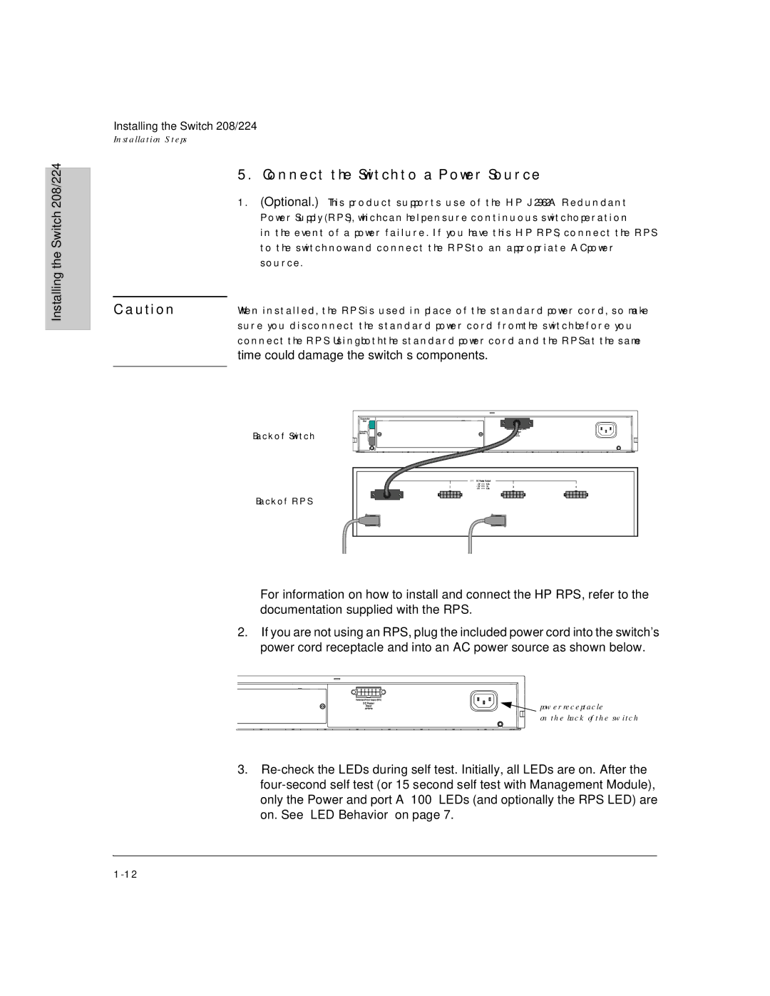 HP J3177A, J3175A manual Connect the Switch to a Power Source 