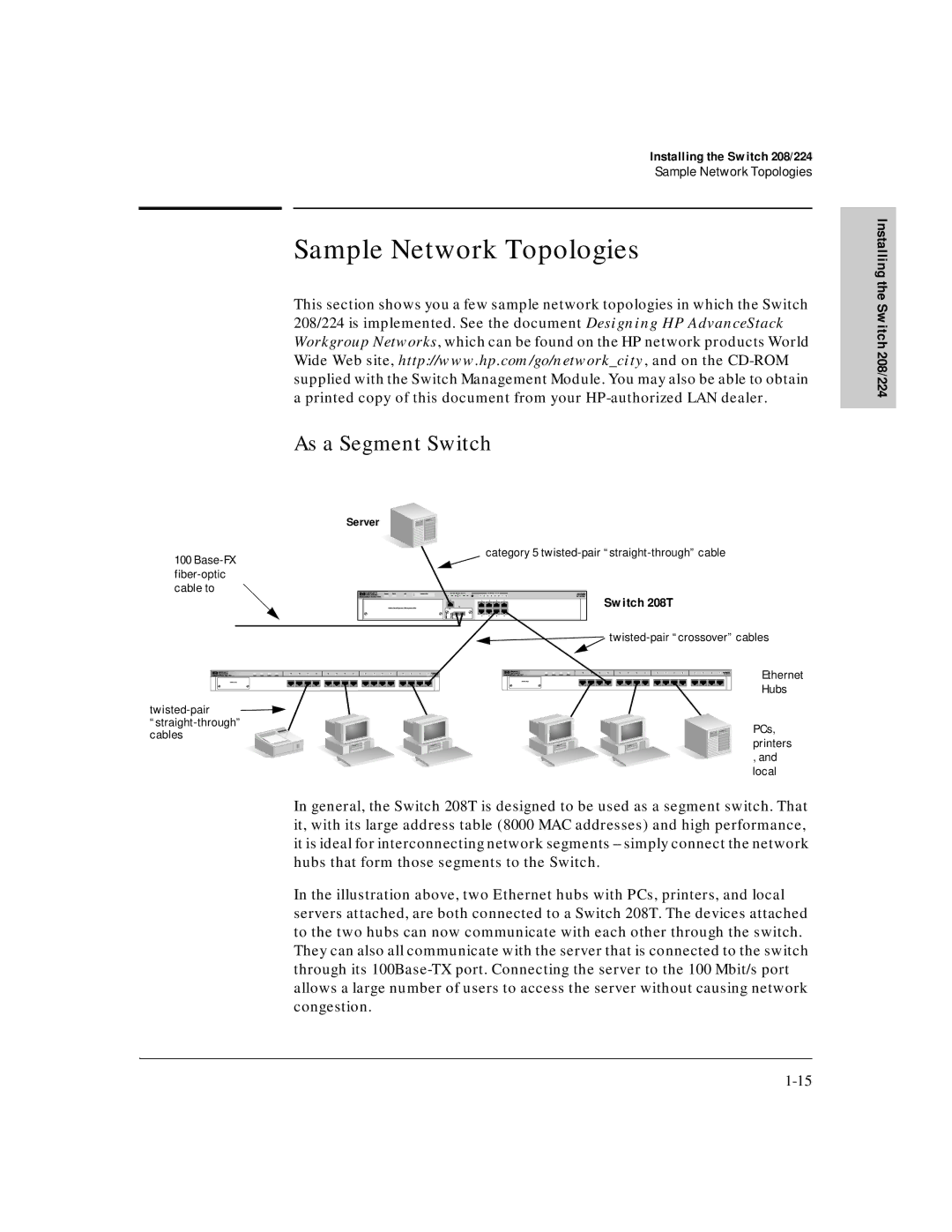 HP J3175A, J3177A manual Sample Network Topologies, As a Segment Switch, Switch 208T 