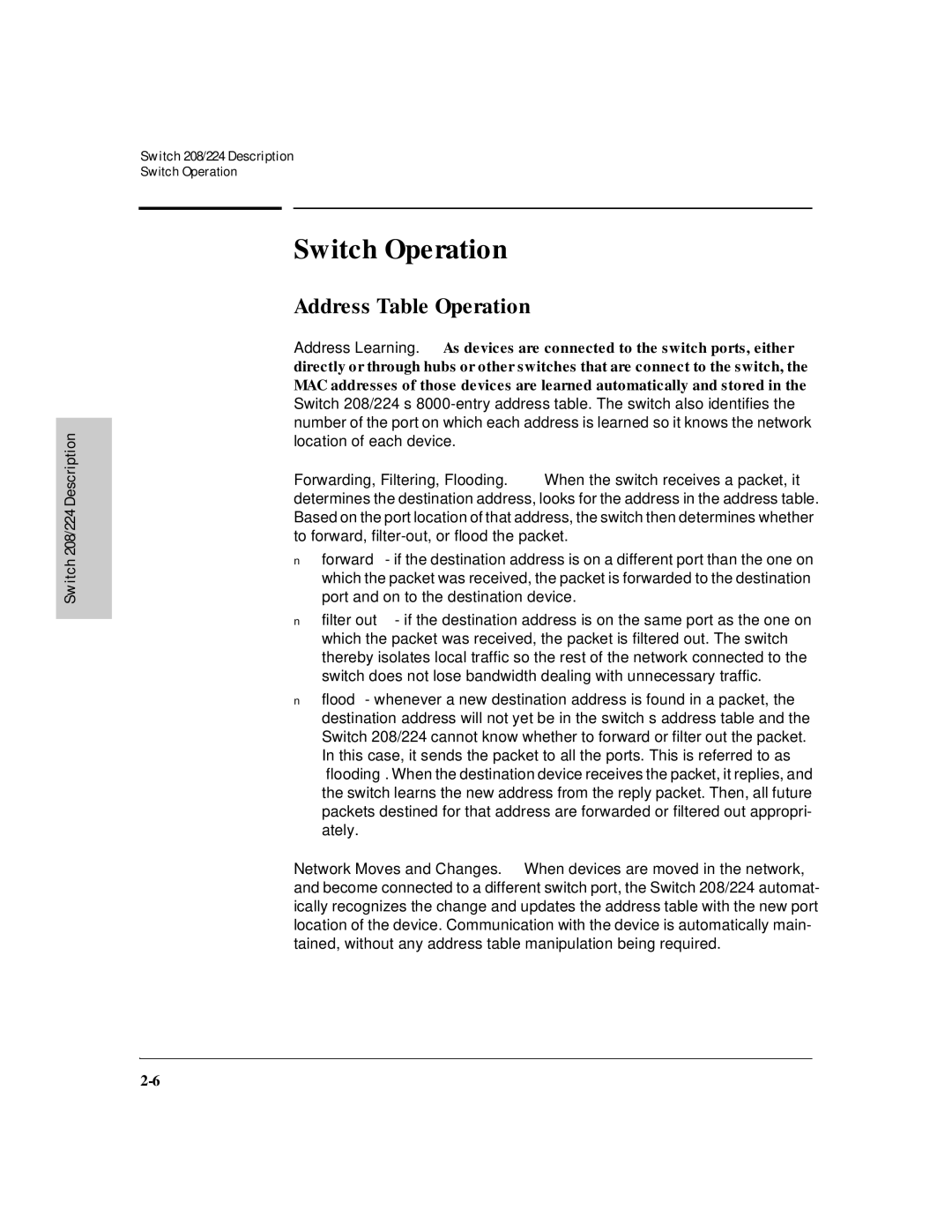 HP J3177A, J3175A manual Switch Operation, Address Table Operation 