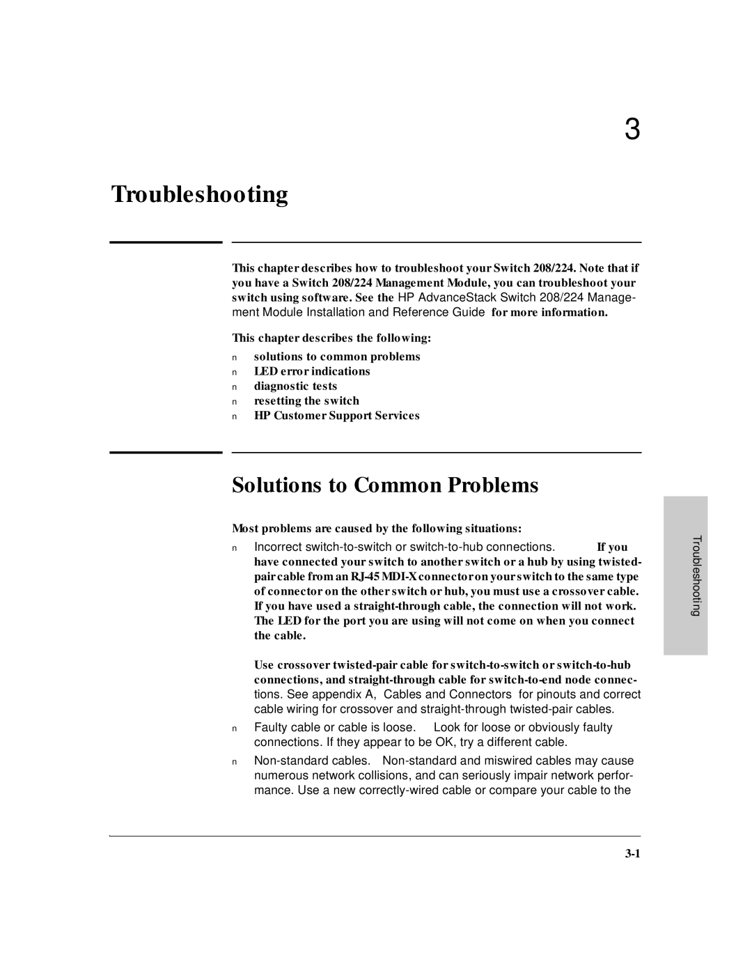 HP J3175A, J3177A manual Troubleshooting, Solutions to Common Problems 