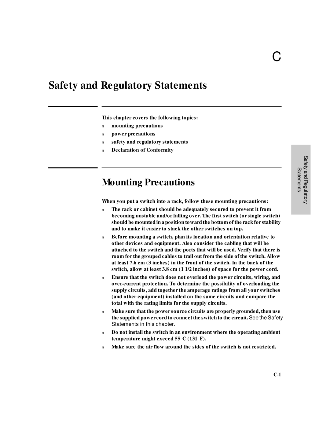 HP J3175A, J3177A manual Safety and Regulatory Statements, Mounting Precautions 