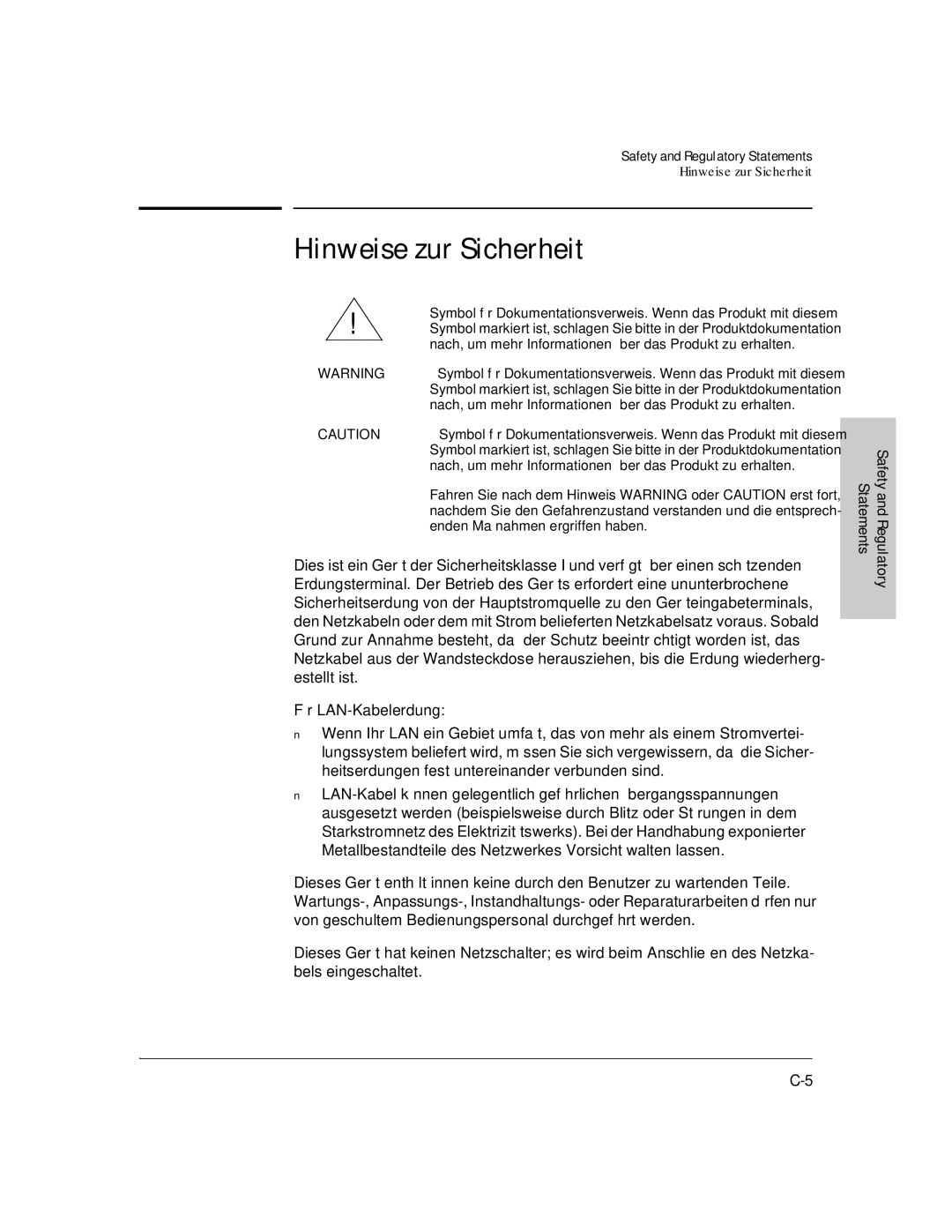 HP J3175A, J3177A manual Hinweise zur Sicherheit 